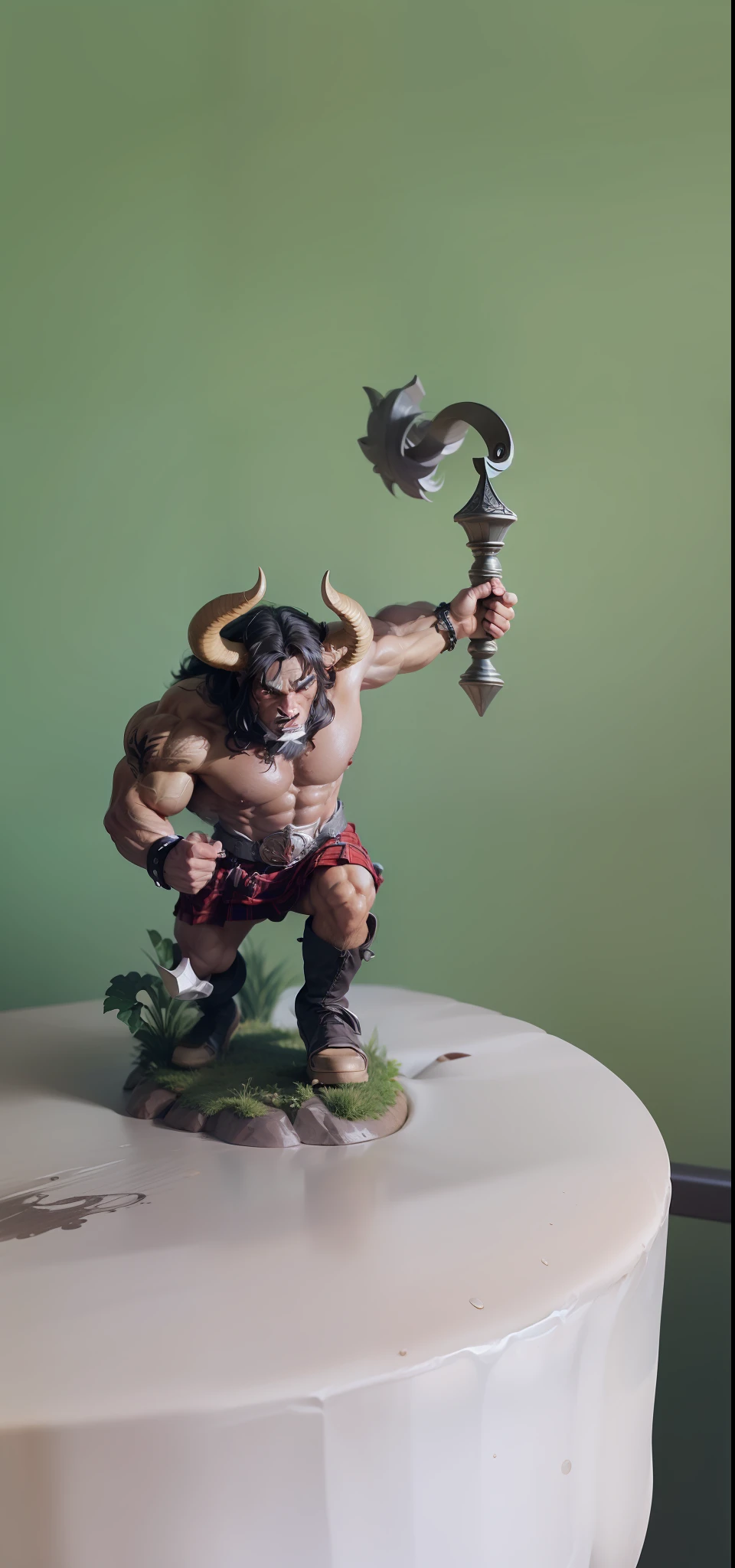 Minotaur, muscles, kilt, morning star