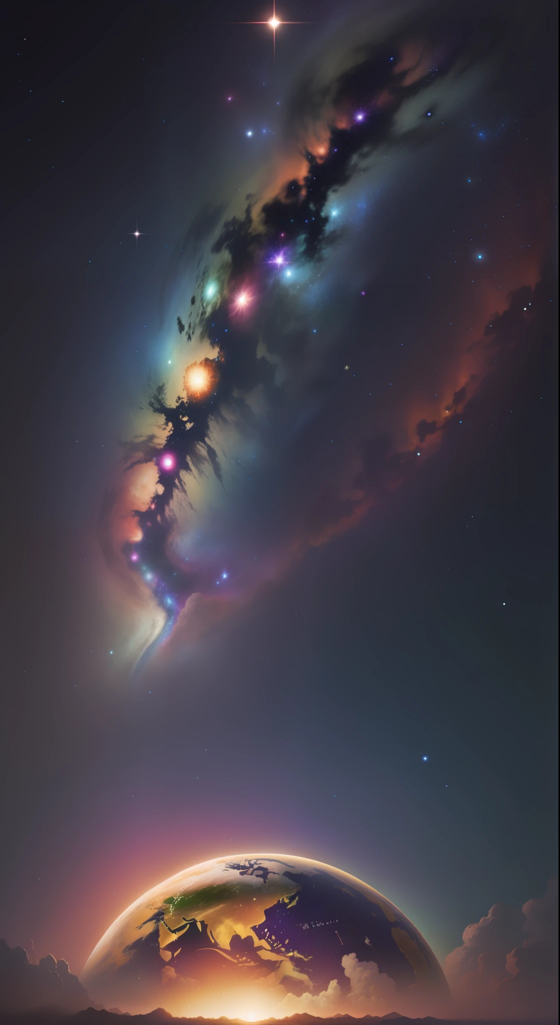 Galaxy with earth and planets,colorful milky ways,high quality,high resolution,dark night