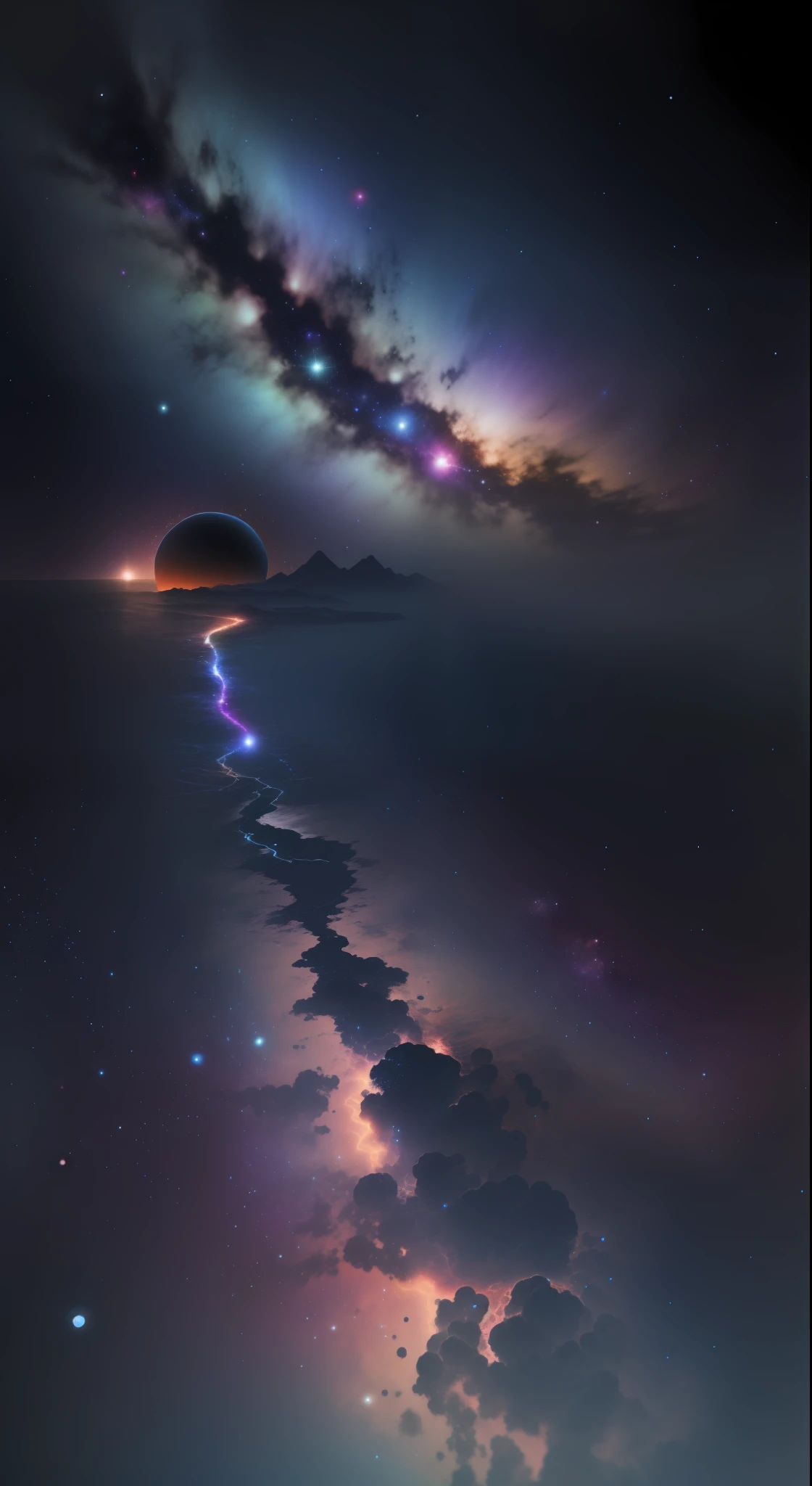 Galaxy with earth and planets,colorful milky ways,high quality,high resolution,dark night