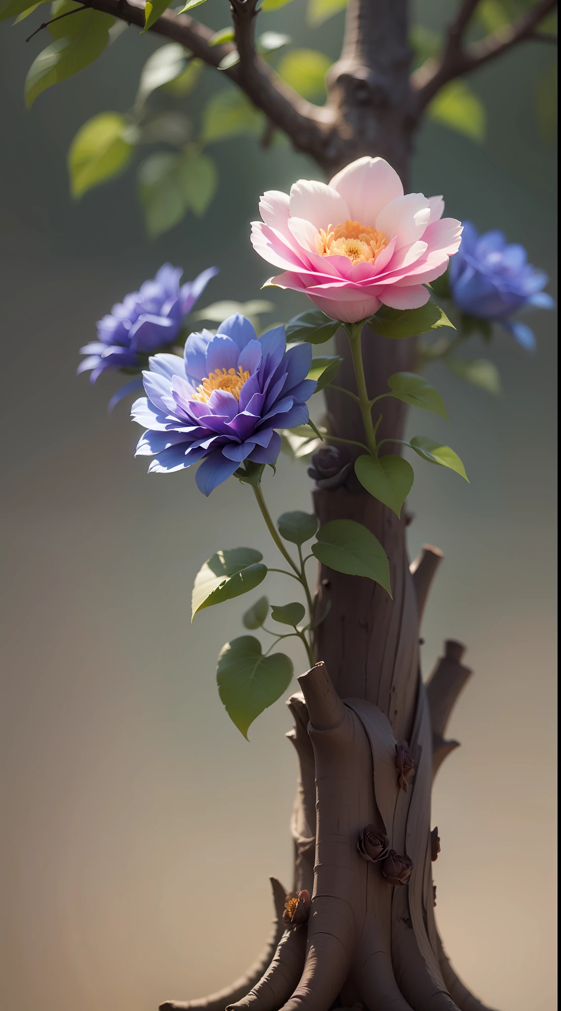 Three flowers , three flowers in tree,flowers ,dark background,high resolution,high quality,blue roses