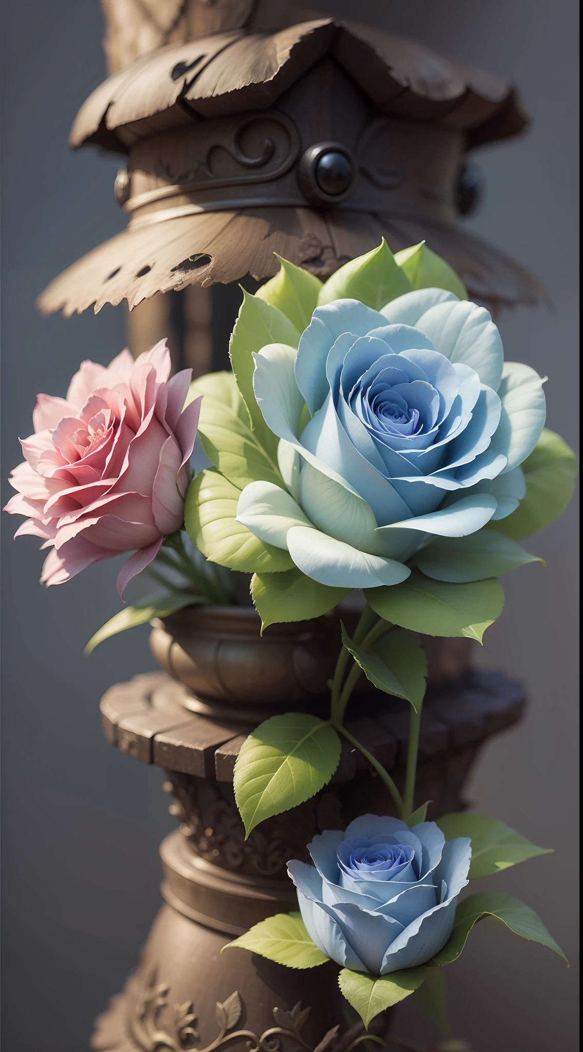 Three flowers , three flowers in tree,flowers ,dark background,high resolution,high quality,blue roses