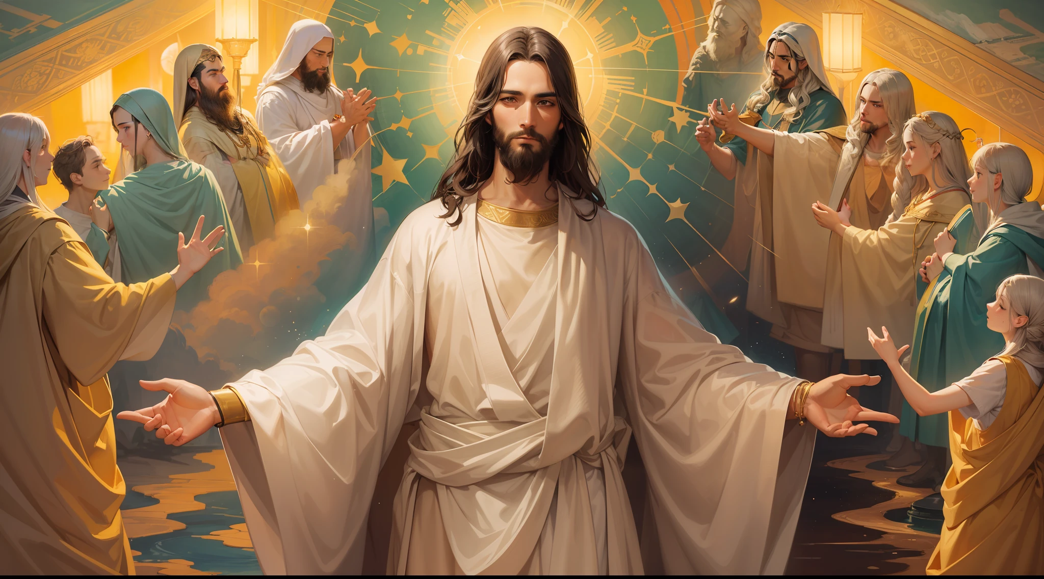 Jesus, the Philosopher of Wisdom"

description:
In this unique creation in SeaArt, we portray Jesus Christ as a philosopher of wisdom, Exploring the depths of human knowledge and understanding. With delicate strokes and evocative colors, This image captures the transcendental essence of his wisdom and compassion.

The scenario shows Jesus in the midst of a serene environment, surrounded by disciples and followers eager to absorb his transformative words. Seu olhar profundo reflete uma mente iluminada, mergulhada nas verdades universais do ser e do existir.

Por meio dessa arte inspiradora, Witness the fusion between spirituality and the search for truth, representing Jesus not only as a historical figure, but as an eternal symbol of wisdom and love. His calm posture and gentle gestures radiate a presence that transcends time, inviting us to reflect on the purpose of life and the mysteries of the universe.

Explore cada detalhe meticuloso desta imagem, where knowledge and compassion come together in harmony. Feel the connection to the brilliant mind of the Philosopher of Wisdom and let his words touch the core of your soul.

Ao contemplar essa obra, allow yourself to be inspired by the timeless lessons Jesus taught us, inviting us to seek inner truth and to understand the inestimable value of empathy and mutual understanding.

Get ready for a journey of reflection and self-discovery, in which the philosophy of Jesus echoes through the ages, illuminating the path to a more meaningful and enriching existence.