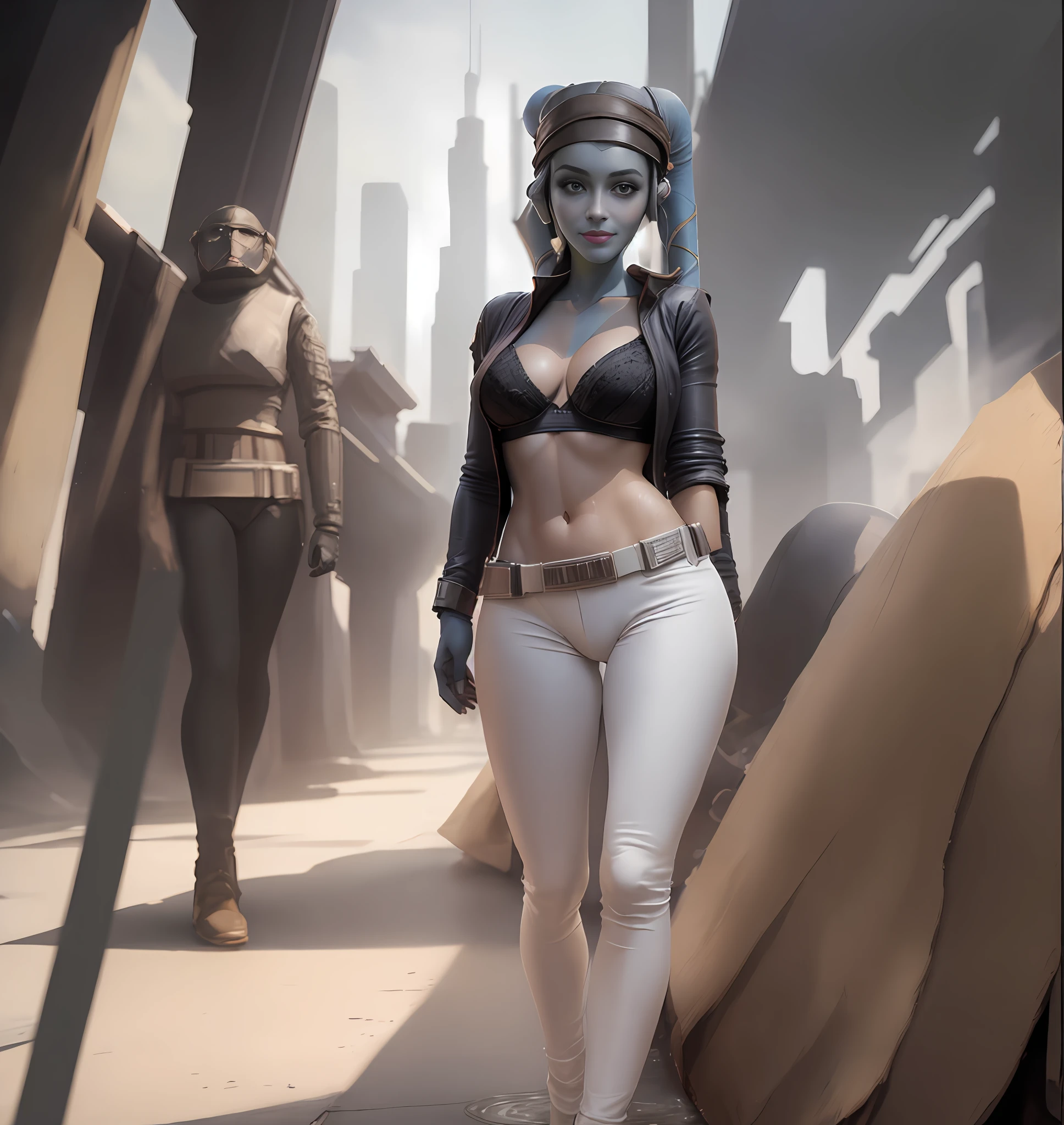 16 year old, she is wet , she’s wearing a vibrator in her crotch, very detailed eyes, very detailed face, very beautiful woman, best quality, super detailed (photorealistic), big, very delicate and beautiful legs, black naughty underwear, show full body, twi'lek, naughty smile, star wars ship, remove headband, make younger, bathrobe, sexy pose, sexy eyes, sexy smille, comfortable pose, red color skin, green color eyes, blush face, wear white pants, wear white bra, Very detailed eyes, very detailed face, very beautiful woman, best quality, super detailed (photorealistic), big, very delicate and beautiful legs, black naughty underwear, show full body, twi'lek, naughty smile, star wars, remove headband, make younger, sexy pose, sexy eyes, sexy smille, comfortable pose, red color skin, green color eyes, blush face, wear white pants, wear white bra, wear black open jacket, walking city, space ship in the background
