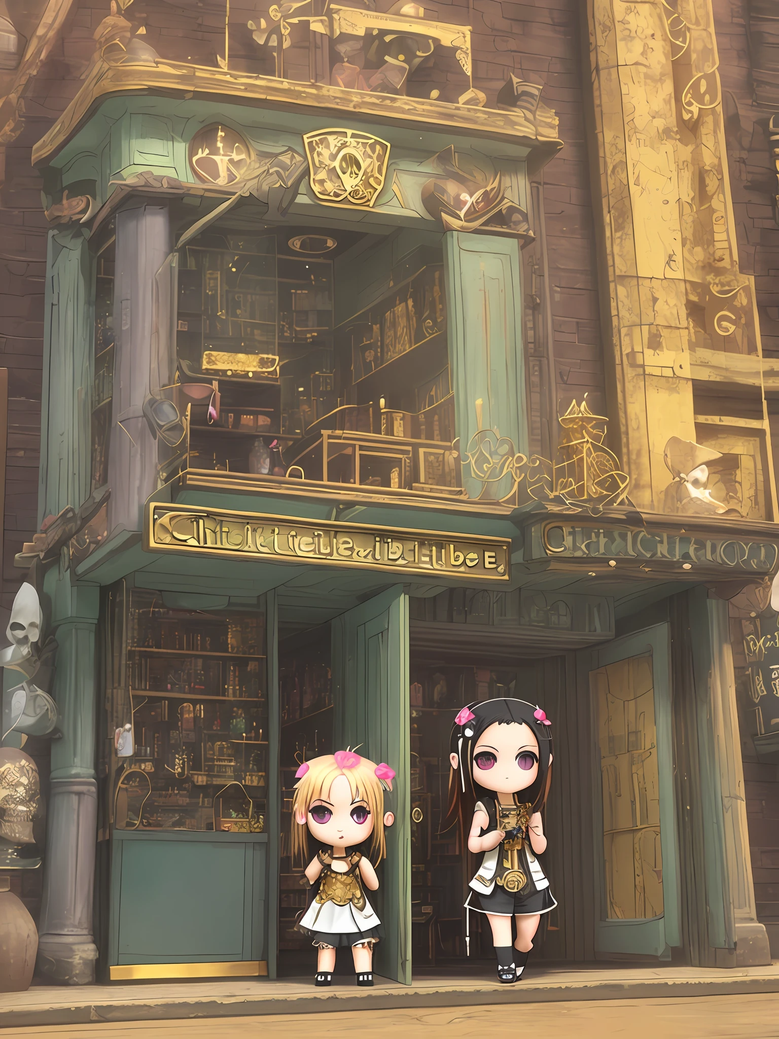 (((chibi)))(((petit)))shut, Victorian Age, Skull Mask, photographed, handmade, elegan, meticulous, magnifica, maximum details, extremely hyper aesthetic, complexly detailed, A lot of gold, Diamonds, Ruby and pearls,chibi 3d
