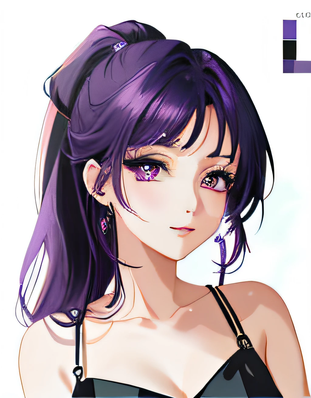 Close up of a woman with purple hair and black dress, Beautiful anime style, 🤤 girl portrait, portrait anime girl, Guviz-style artwork, trending on artstration, a beautiful anime portrait, Realistic anime art style, High Quality Anime Art Style, Anime art style, anime art style, lovely art style, beautiful anime art style