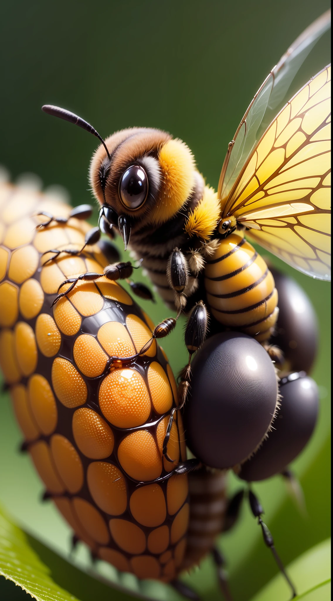 Macro,bee,honey bee,insect,close up,high quality, high resolution,dark background