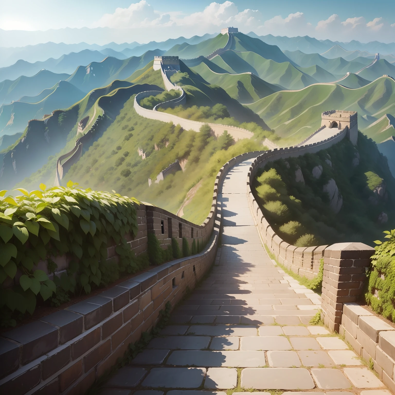 The Great Wall of China is made up of hedge trees，The Great Wall is covered with hedges，Garden shape of the Great Wall，
