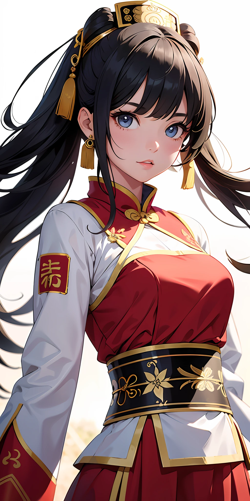 A girl, ancient Chinese costume, whole body, sunshine, clear face, clean white background, masterpiece, super detail, epic composition, ultra HD, high quality, extremely detailed, official art, uniform 8k wallpaper, super detail, 32k