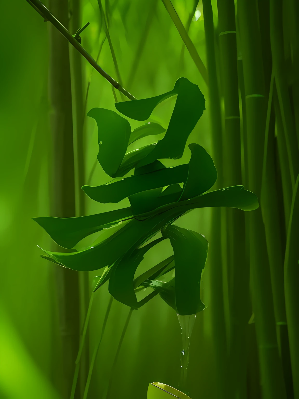 bamboos,Bamboo leaves,rivulets,teacup,chess,steins,Water,water dripping,the detail,abundance