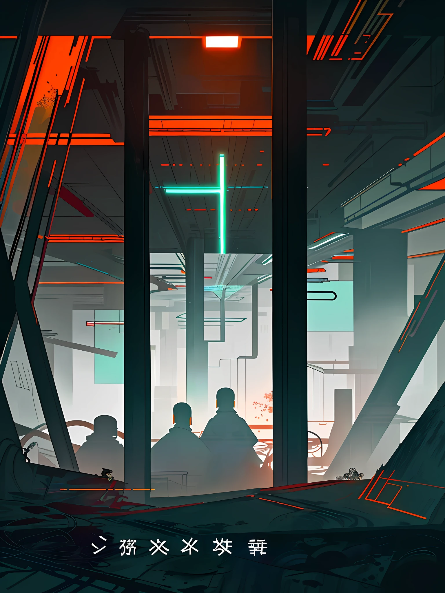 (blame! style abandoned tech landscape), (Zen, Amy Sol style), (underground, dark, foggy, perilous, abandoned apartment space, deep tunnels), cover art with light abstraction, abstract, simple vector art, contemporary Cybernetic art, color gradients, soft color palettes, layered forms, whimsical animation, style Ethereal abstract, 4K, --v6