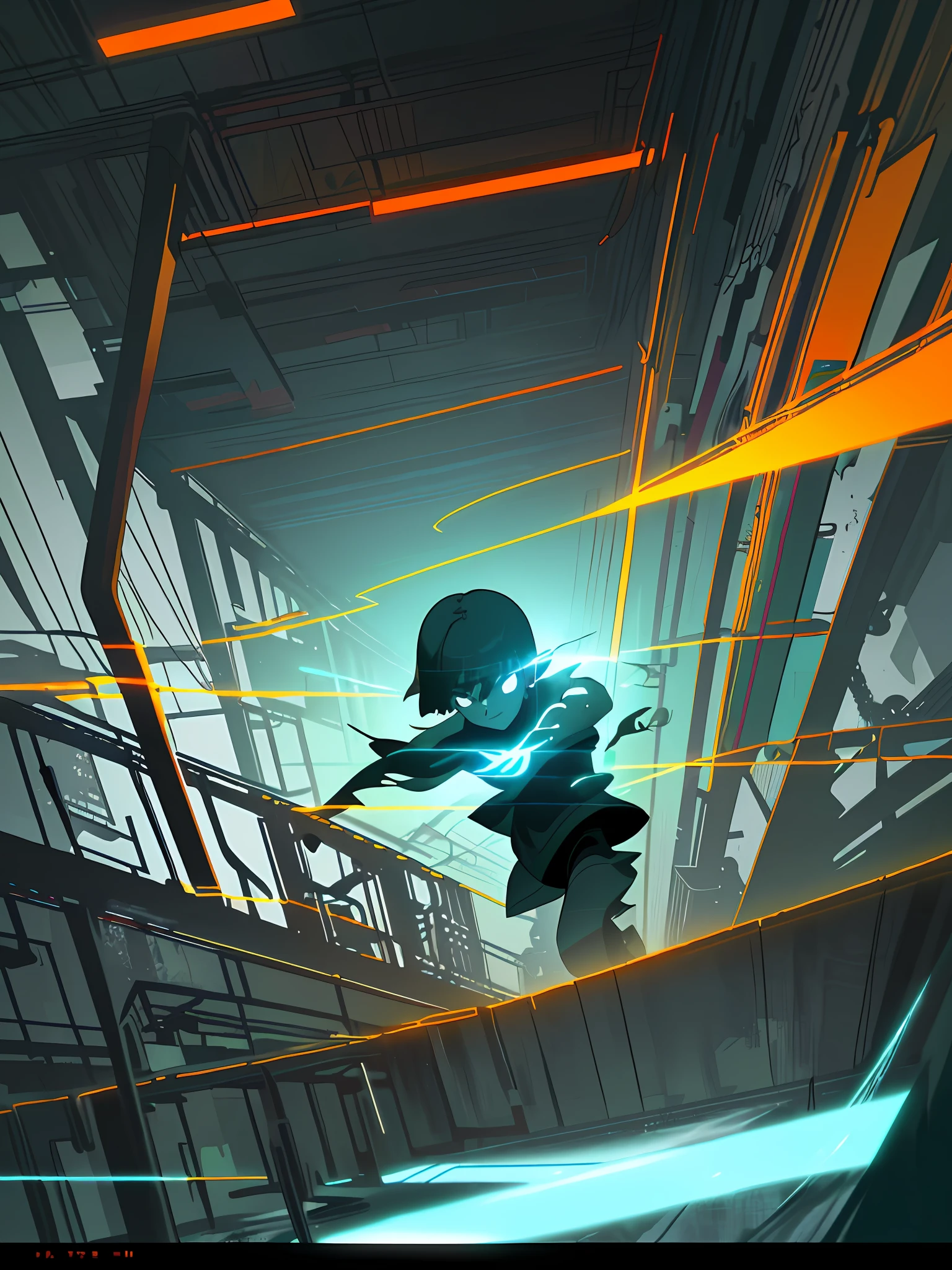 (blame! style abandoned tech landscape), (Zen, Amy Sol style), (underground, dark, foggy, perilous, abandoned apartment space, deep tunnels), cover art with light abstraction, abstract, simple vector art, contemporary Cybernetic art, color gradients, soft color palettes, layered forms, whimsical animation, style Ethereal abstract, 4K, --v6