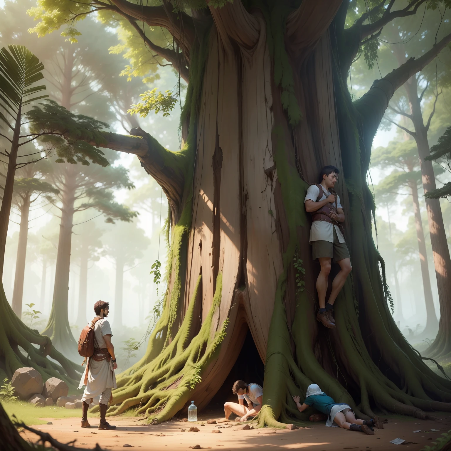 Em um momento da trilha, They found a large, ancient tree, com marcas de cortes em seu tronco. Luke noticed that someone had taken pieces from the tree, causando feridas em sua casca.