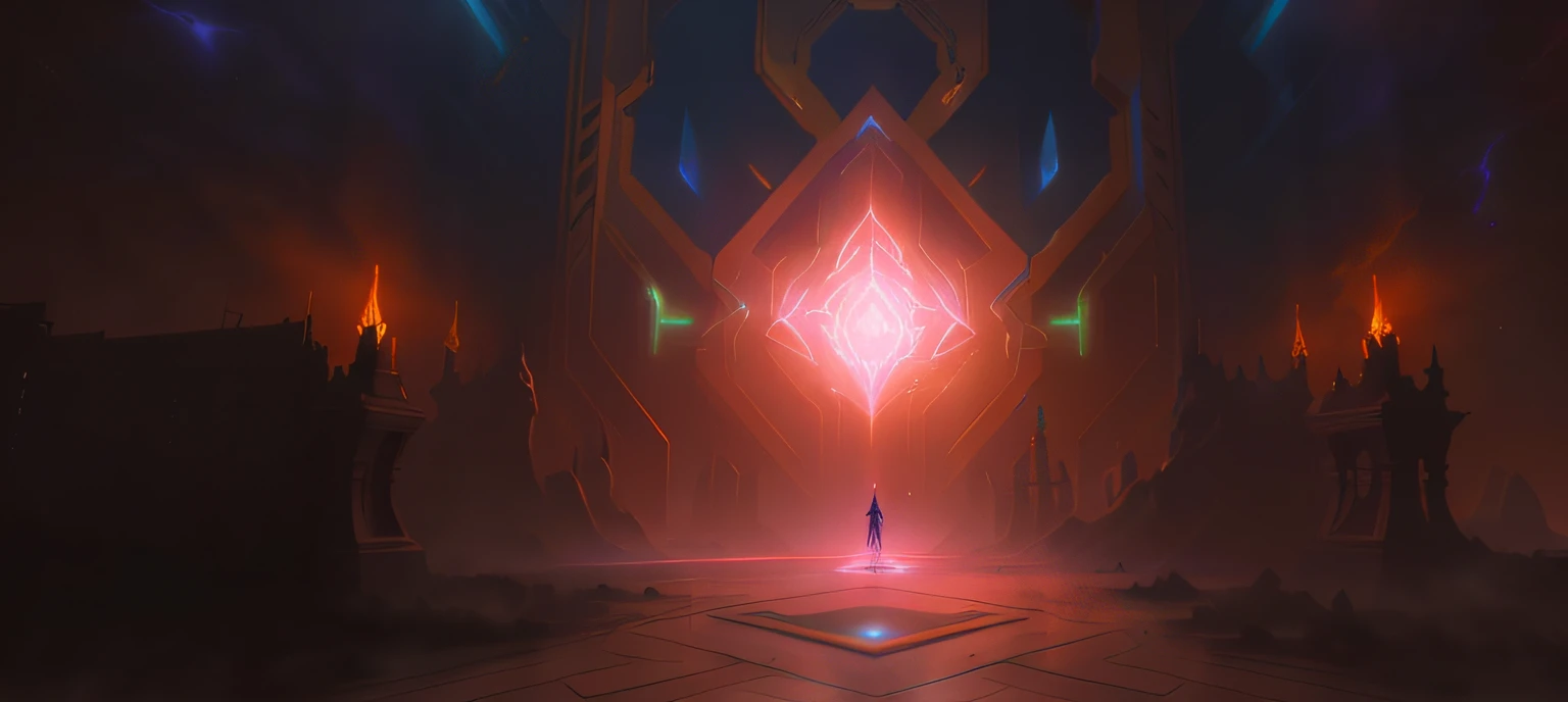 There is a picture of a very large room,There are a lot of lights, neon glow concept art, a portal to the lost flame realm, 8k hd wallpaperjpeg artifact, 8k hd wallpaperjpeg artifact, concept art magical highlight, luminescent concept art, studying a hell open rift portal, portal to the ethereal realm, symmetric concept art