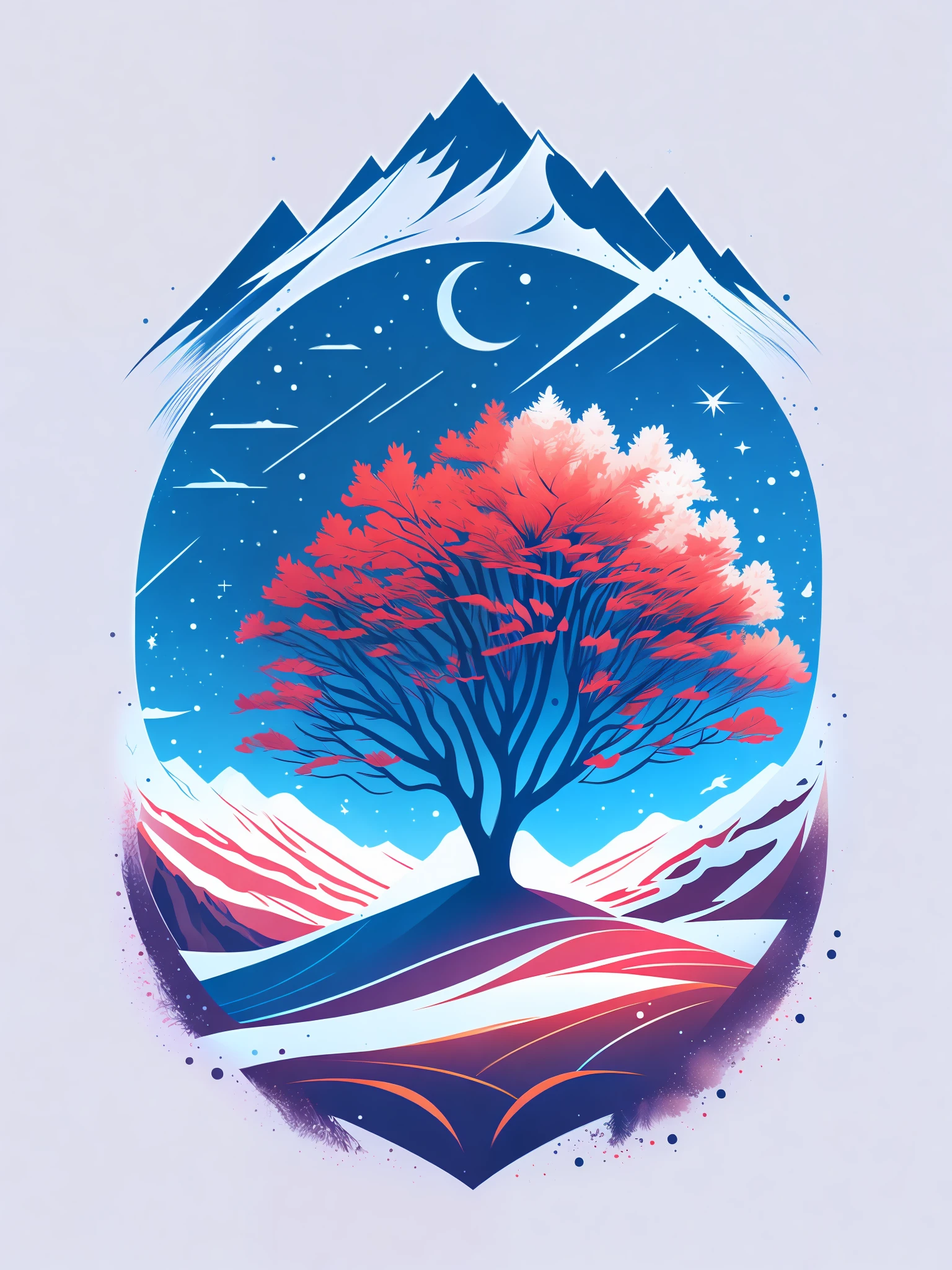 a spruice tree in a winter landscape, tshirt design, rzminjourney, vector-art