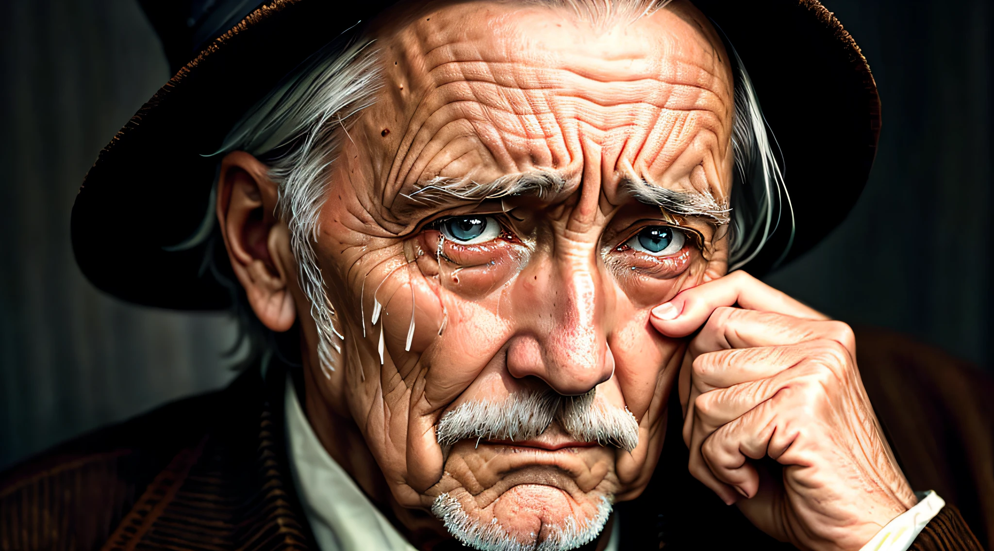 Old sad gentleman with tears in his eyes