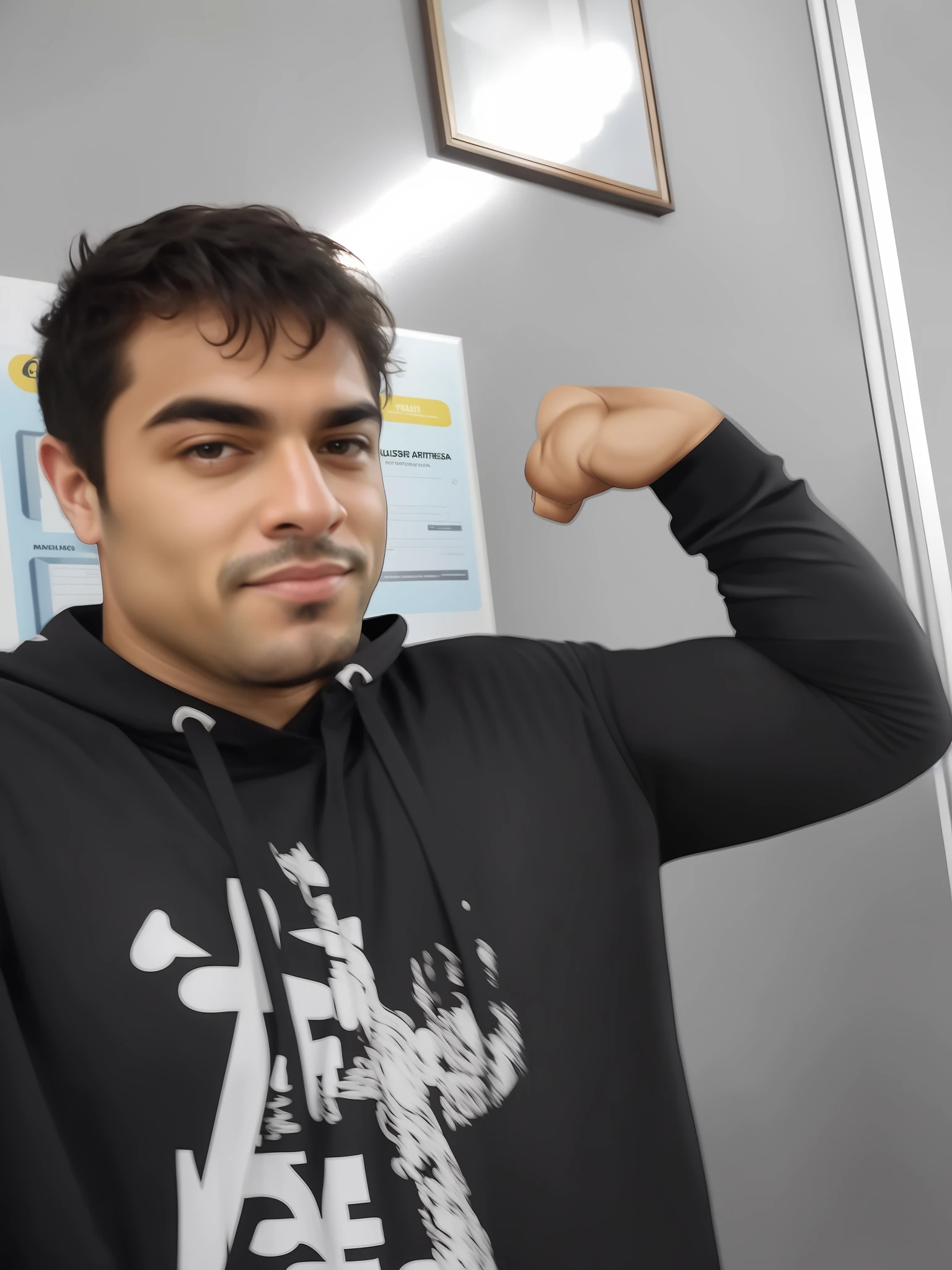 There's a man who's flexing his muscles in the kitchen, musculoso!!, musculoso!!!, showing off biceps, musculoso!, mateus 9 5, strong arms, Flexionando, forte e imponente, muito forte, Pose forte, posando pronto para uma luta, showing off his muscles, flexing large muscles, Big biceps, pose machista, super forte, caio santos
