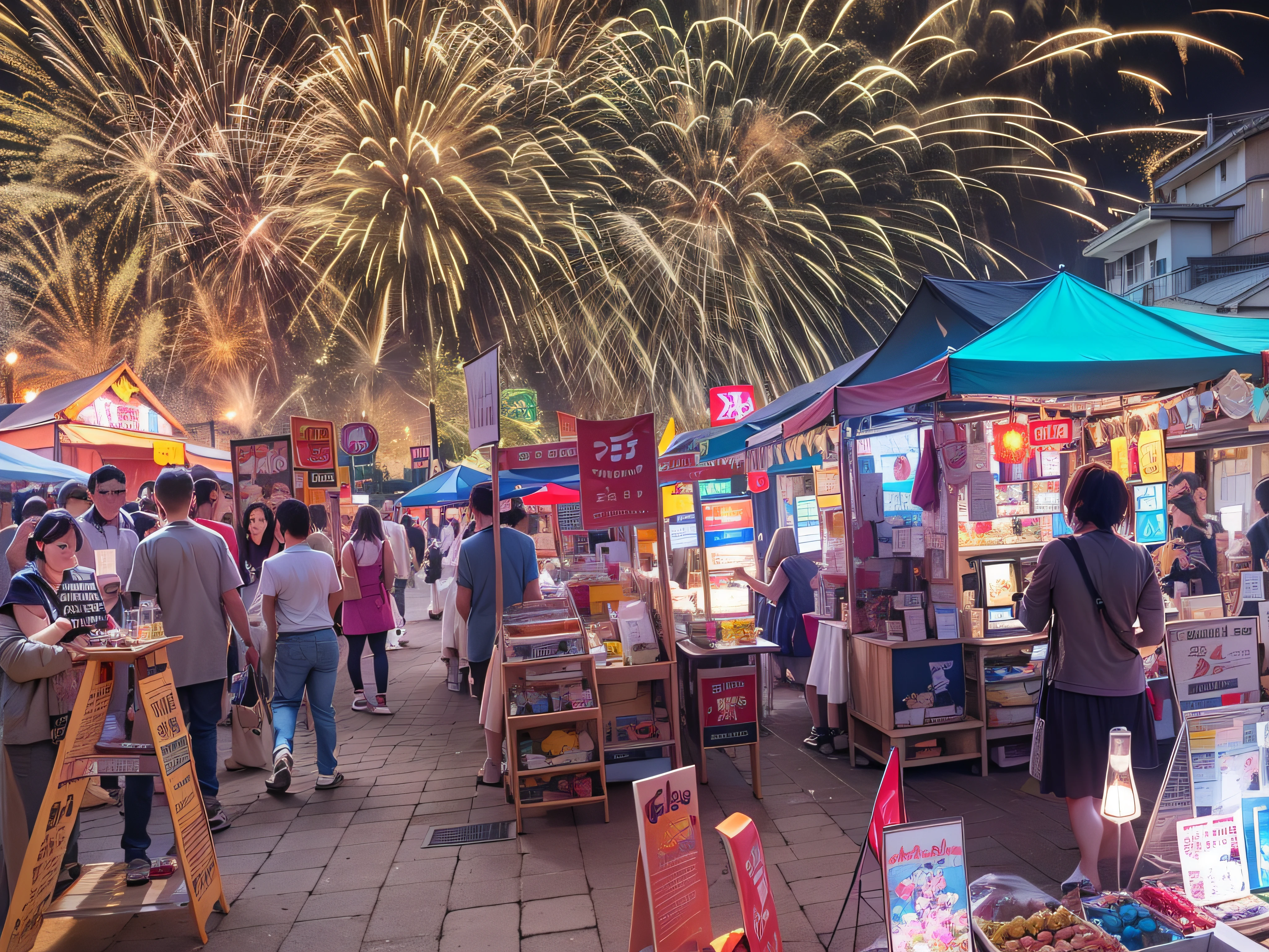 Fireworks Festival、clean、Japan fireworks、An ultra-high picture quality、realisitic、Realistis、Summer Festival Stalls、