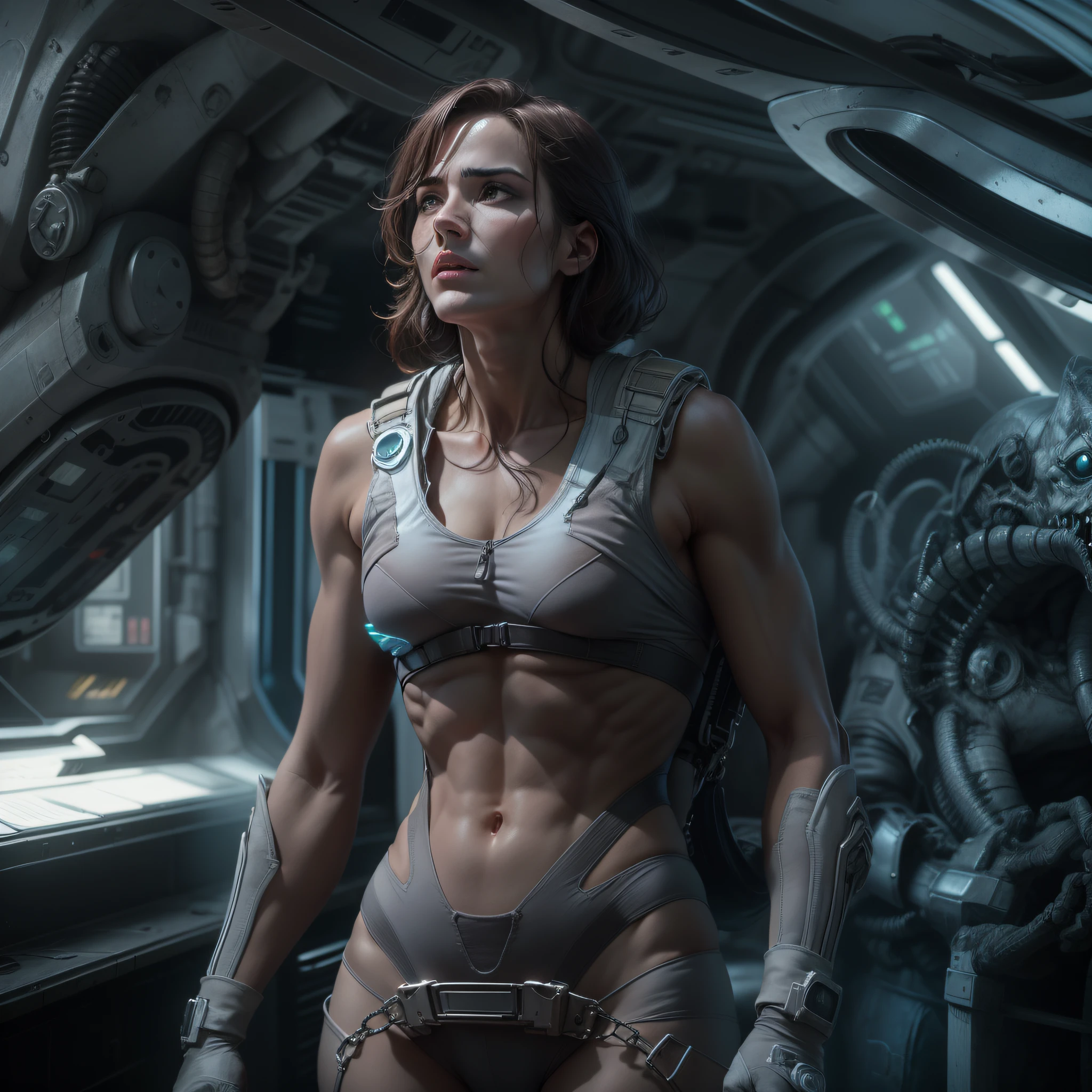 basado_en_la_pelicula_prometheus__mujer_perteneciente_a_la_tripulacion_de_la_spacecraft_prometheus__cintura_delgada_y_caderas_gruesas___abdominales y piermas musculosas. atacada por xenoform
