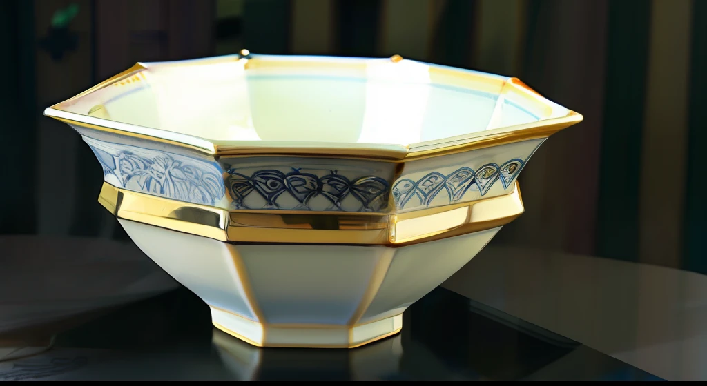 Ceramic hat bowl,Knife shaving,Gold contour line,Round mouth,Octagonal belly,Helix pattern