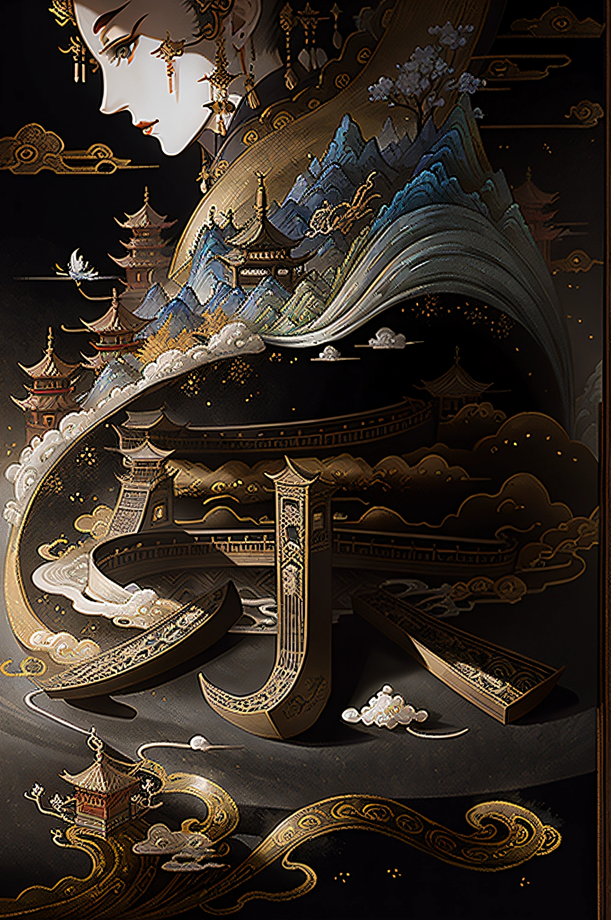 An ancient Chinese painting, ancient Chinese background, mountains, rivers, auspicious clouds, pavilions, sunshine, masterpieces, super detail, epic composition, ultra HD, high quality, extremely detailed, official art, unified 8k wallpaper, Super detail, 32k -- v 6