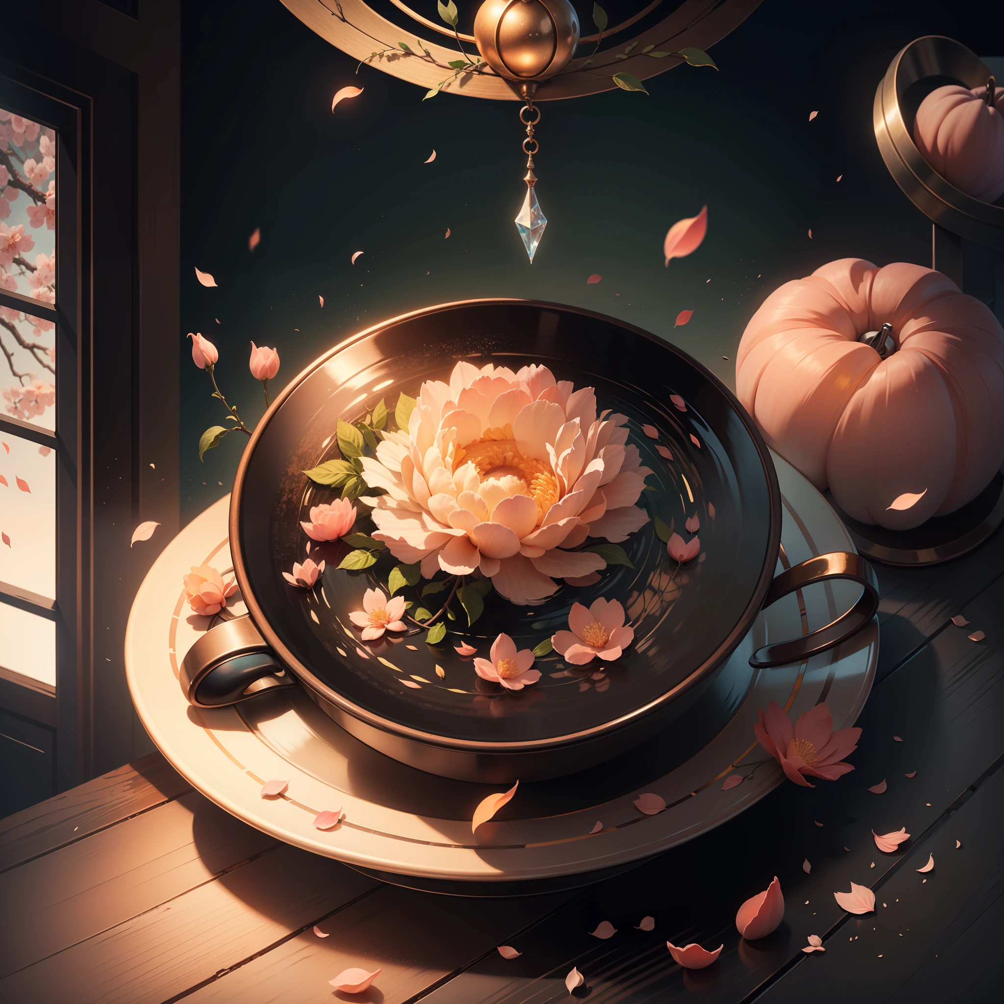 Original,(illustratio:1.1),(best qualtiy),(tmasterpiece:1.1),(the Extremely Detailed CG Unity 8K Wallpapers),(a color:1.2),Peach tree,Peach blossom petals,scenecy