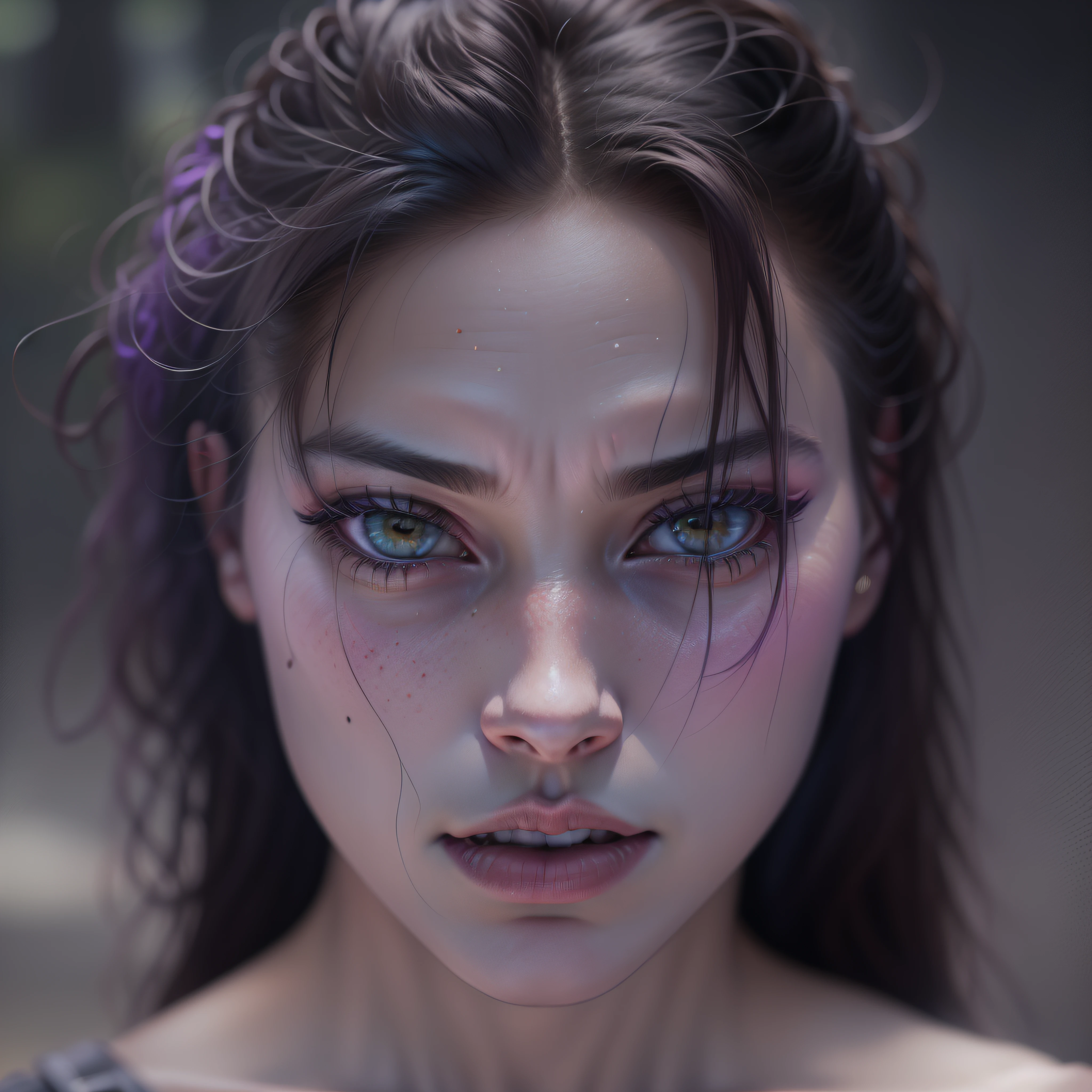 Foto de retrato de rosto completo de menina europeia de 25 anos, .RAW, mulher bonita, semi-open strawberry lip, covinhas, wistful expression, (brown hair with extra long wavy), ((rosto detalhado)), ((detailedfacialfeatures)), (pele Fina detalhada), pale skinned, ambiente de megacidade cyberpunk, (cor Fria), humid, humid, reFlexo, (masterpieceShot com Canon EOS R5 (detalhe) (Fotos realistas) (detalhes detalhados) mola a 50mm, F/2.8, HDR, (8k) (papel de parede) (cinematic lighthing) (lighting dramatic) (foco nítido) (complexo), FotograFia .RAW, FotograFia .RAW, FotograFia gigachade, camera pose, jeans preto, back arm, 8k UHD, DSLR, de alta qualidade, grain movie, FujiFilm XT3, Film Stock Photo 4 Kodak Portra 400 Camera F1.6 Rich Lenses Colors Ultrarealistic Textures Dramatic Lighting Unreal Engine Art Station Trends Cinestill 4B8r3B4p7yhRXuBWLqsQ546WR43cqQwrbXMDFnBi6vSJBeiF8tPW85a7r7DM961Jvk4hdryZoByEp8GC8HzsqJpRN4FxGM9mess, Muscles, Veias Estouradas, Contas, (( portanto & roxo vestido sexy)), (rabo de cavalo, 1 casco grande),