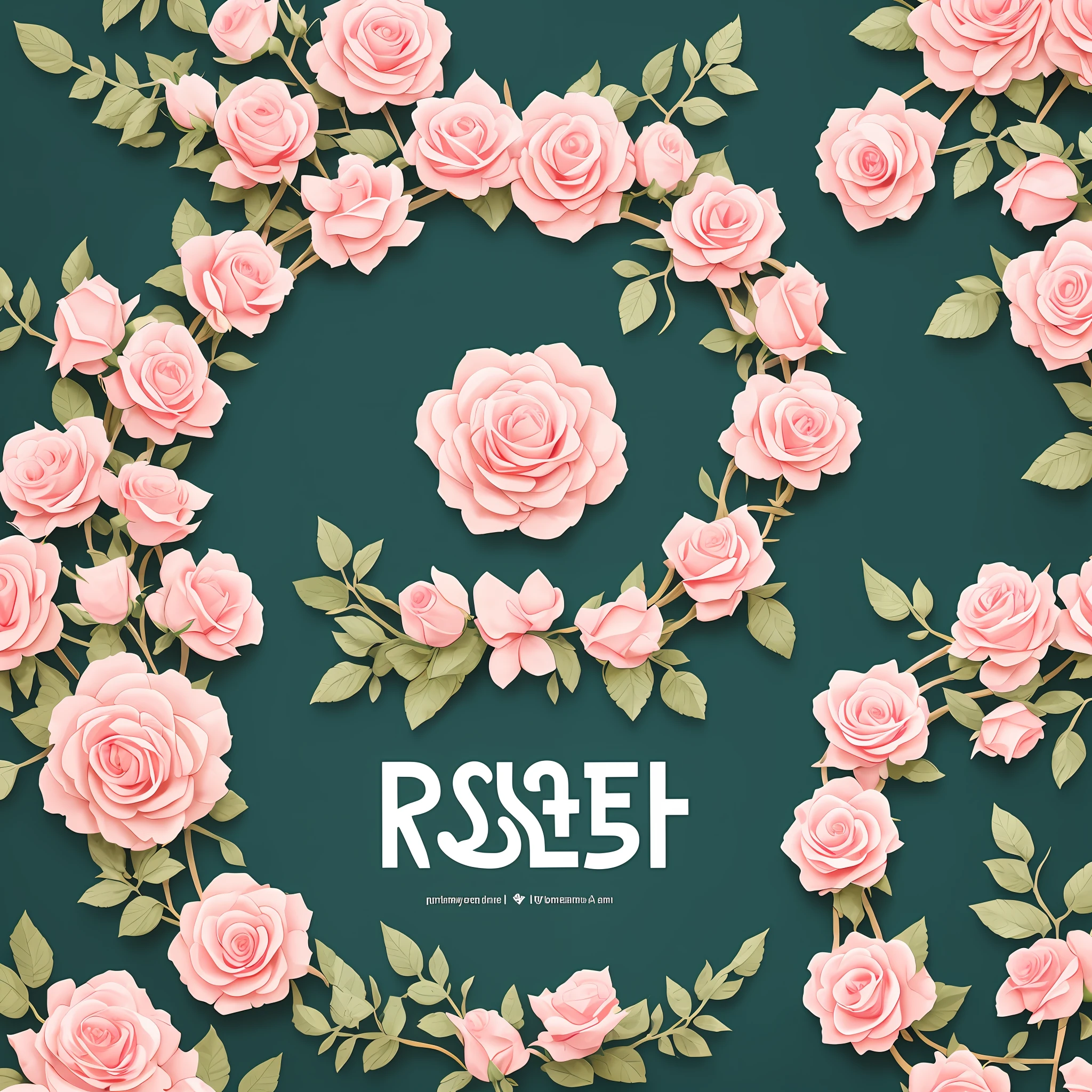 best qualtiy，complexdetails，A huge rosette round garland，There are many small pink roses on the garland，Graphic design style，Vector graphics，Clothing print pattern，复杂，Clear details，((Pure white clean background))， --auto