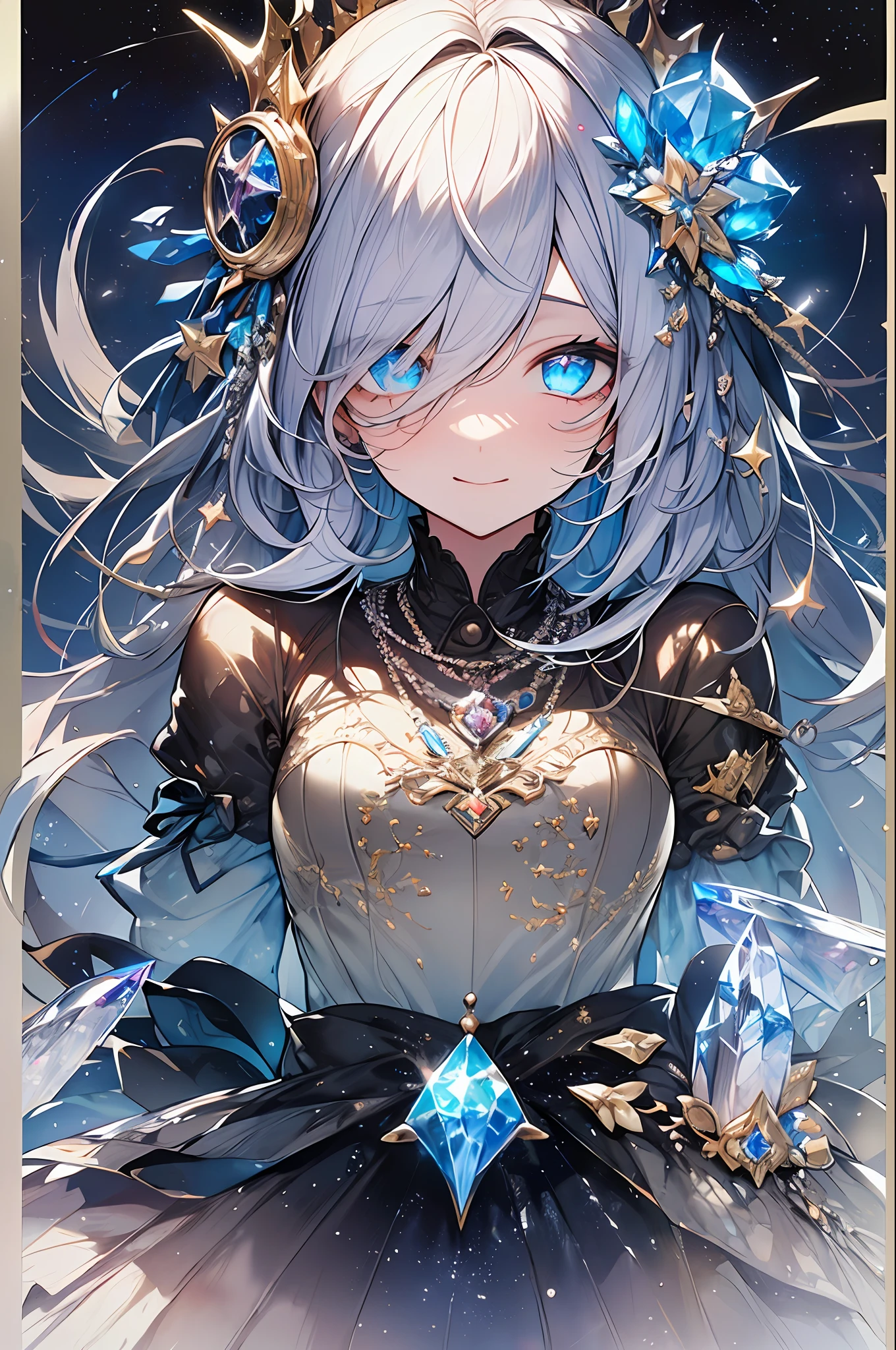 ((​masterpiece、top-quality、Watercolor art(Pendants)、Official art、Beautifully Aesthetic:1.2))、(the golden ratio:1.2)、(ultra-detailliert:1.3)、(1girl in:1.3)、(Fractal Art:1.3)、full body Esbian、((Glitter pupils))、patterns、((rainbow-colored hair、colourful hair、Half light blue and half blue hair:1.2))、colourfull、Writing、(heterochromia iridis)、(colourfull:1.5)、((Shy face))、(Hyper-detailing), ((delicate detail)), (intricate detailes), ((ciinematic light, best quality backlight)), highcontrast, ((The best lighting, extremely delicate and beautiful)), ((ciinematic light))、(ray trace reflection、brilliance)、((glowing aura))、((Radiant hair))、((The ultra-detailliert))、((8K))、((write))、Delicate beautiful face and eyes,Focus on Face, ​masterpiece,Shock sensation、(realisitic:0.5)、Original 2 High Saturation、((Neat and clean woman))、((night sky full of stars))、(((Shining eyes:2))),(((Crystal pupil:1.3))),(((Big eyes:1.3)))、(((Crystals in the eye:1.5))), absurderes, superfine illustration, Best Quality, extremely cute and beautiful girl, Very detailed and very beautiful adult big smile:1.2, ;D, Face up, Beautiful Growing Crystal Diamond Brown Star Pupil, look at viewr, Beautiful detailed** Black **hair:1.2, Solo, Beautiful detailed **Black and silver** ribon, Beautiful detailed **Black** ((High School Uniform)), Fantastic and shining wide rainbow with circles, Shooting stars and strong winds、Night and rainbow shooting stars, Magic Circle:1,2 of the detailed background