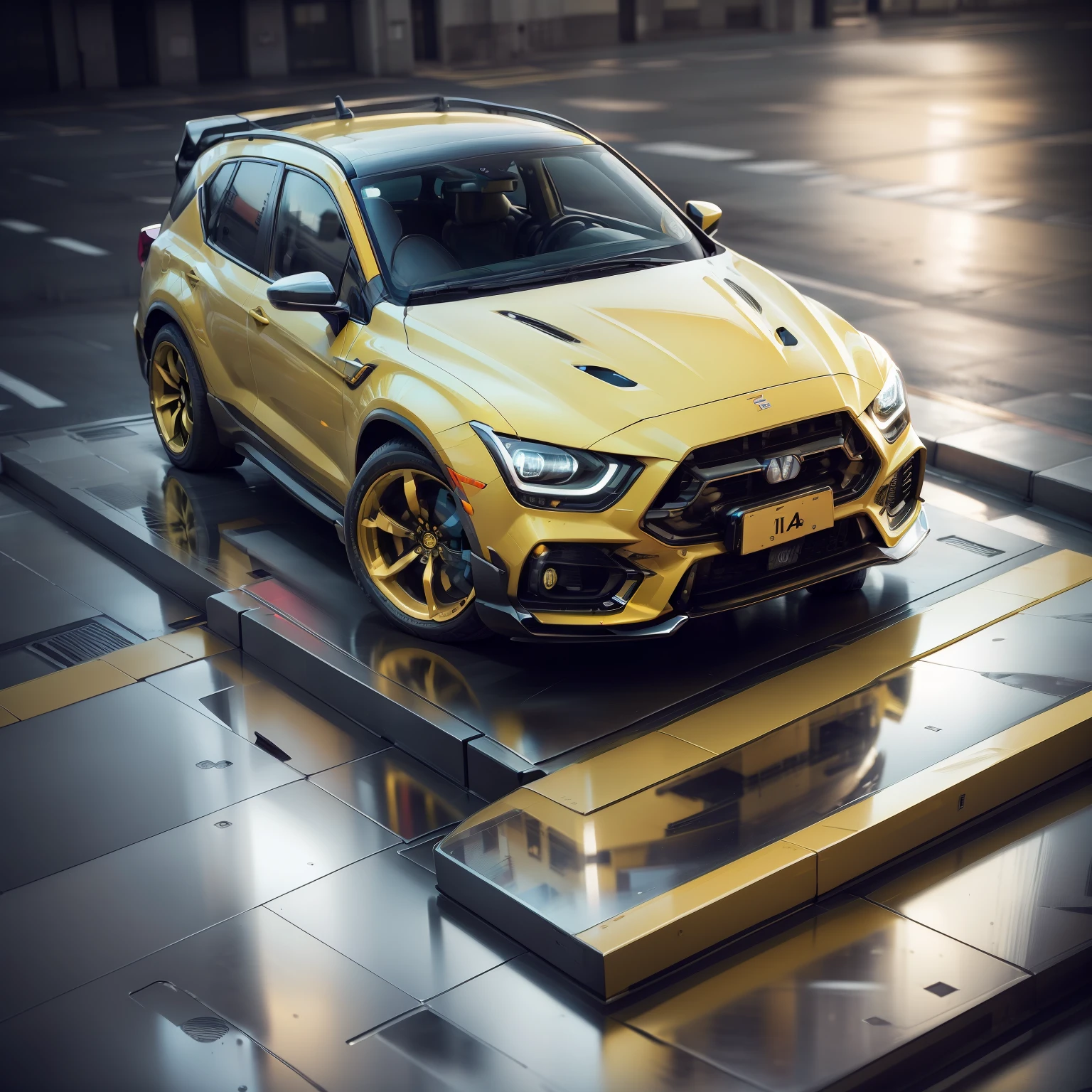 "car, ultra detalhado, cores vibrantes ,isometric view, vista perspectiva, raios cinza e amarelo, moderno e futurista.", fundo cinza desfocado, isometric view, vista perspectiva
