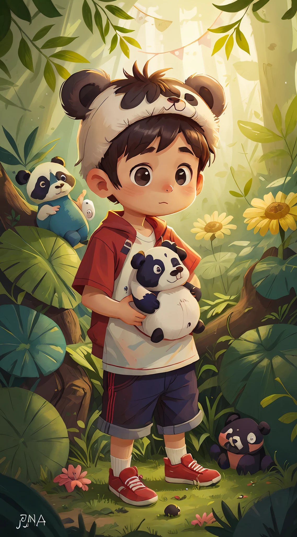a boy, baby panda