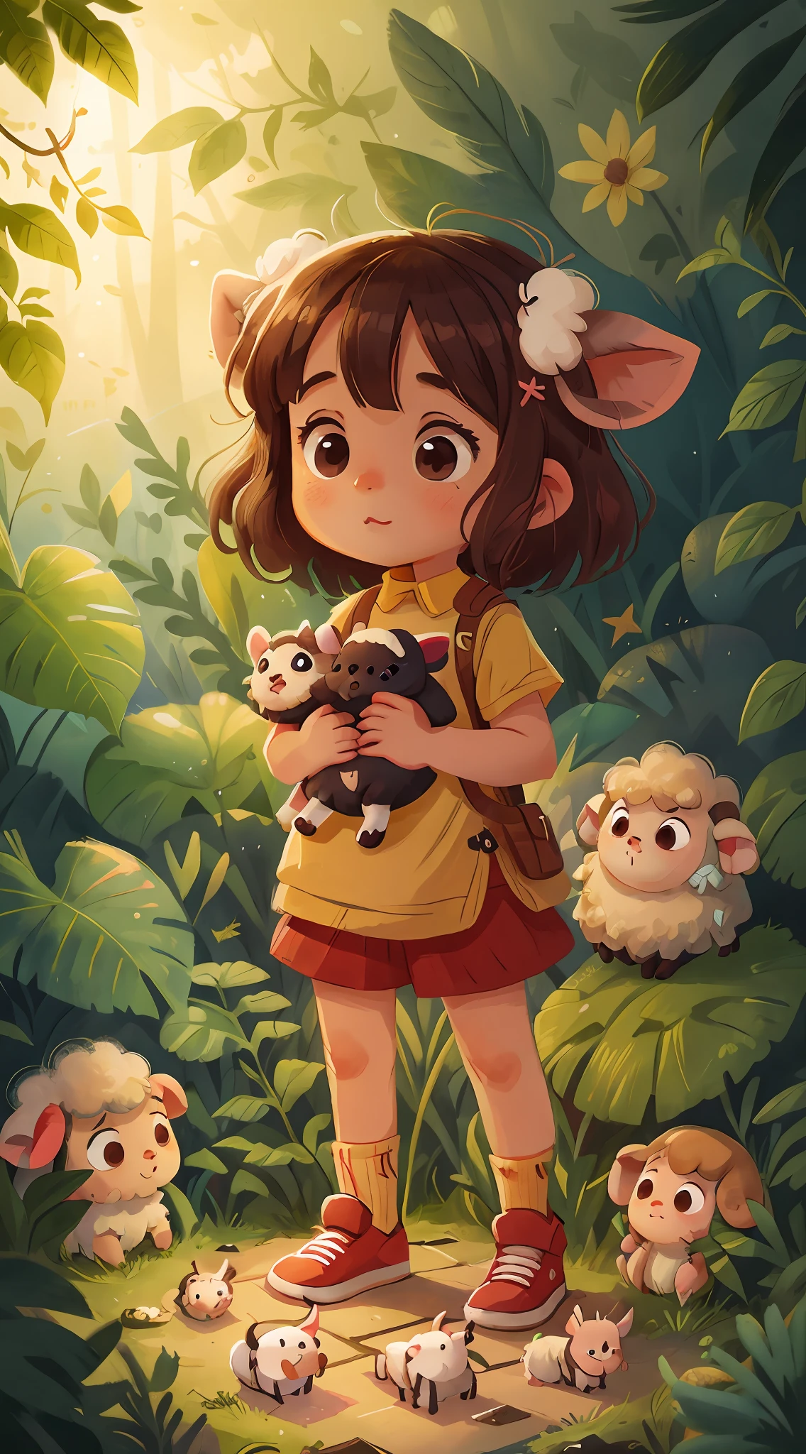 a girl, baby sheep