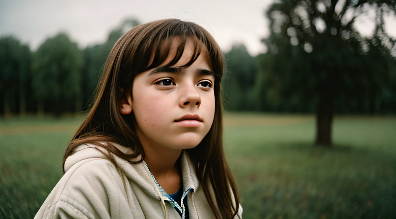 Fotografia de filme retrato de um adolescente chorando, lagrímas in the eyes, hiperrealista, overcast lighting, filmado no Kodak Portra 200, grain of film, Nostalgic humor