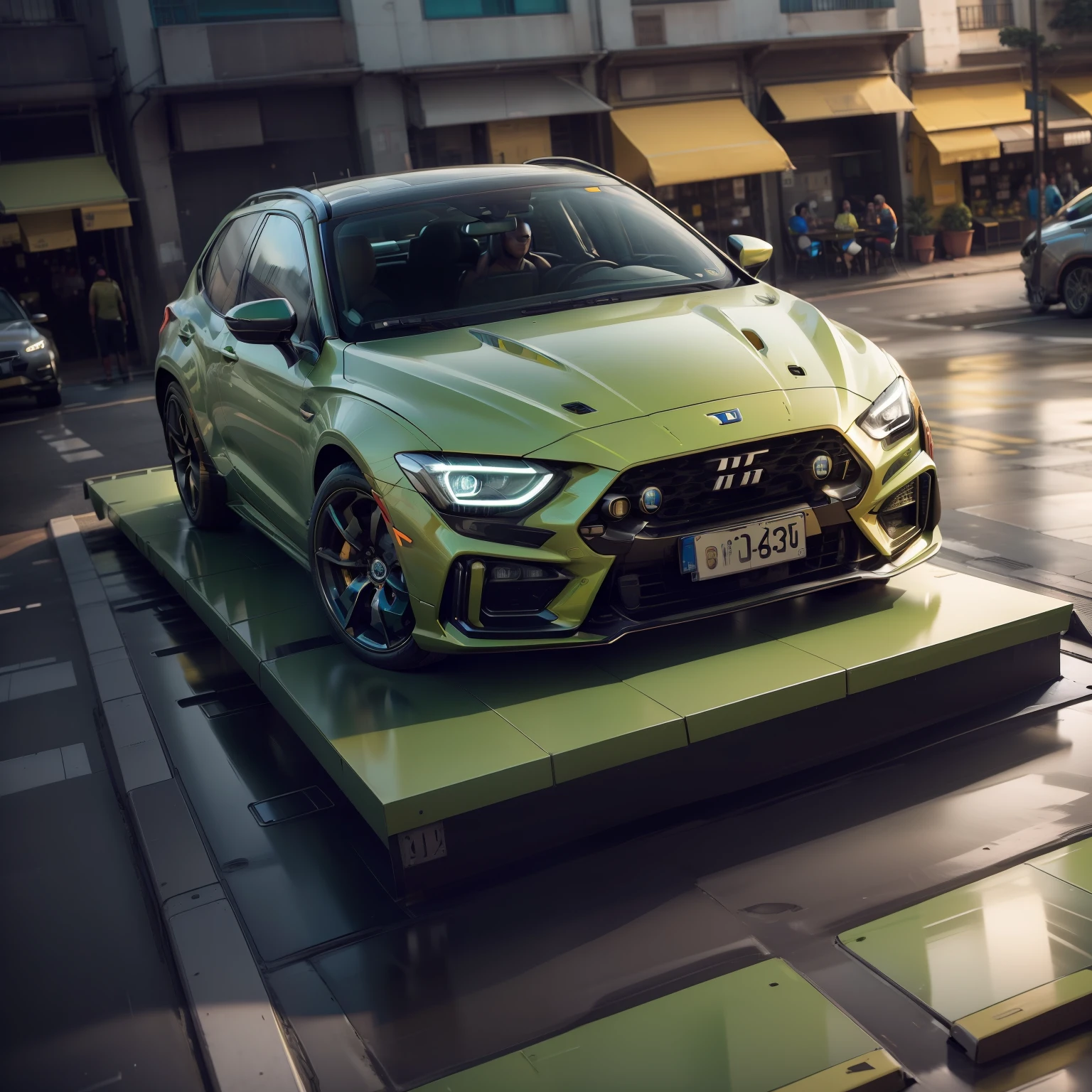 "car, ultra detalhado, cores vibrantes ,isometric view, vista perspectiva, raios cinza e verde, moderno e futurista.", fundo cinza desfocado, isometric view, vista perspectiva