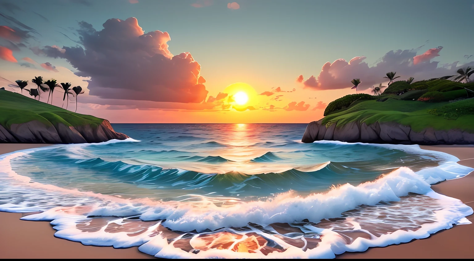 (Immersive lenses:1.4),(super wide shot:1.3),the ocean,Small island,The tree,(the setting sun),(surrounded by cloud),(Photorealistic:1.4), (Masterpiece, side-lighting,), Photorealsitic, Solo, embarressed, (midriff),(super-fine),Detailed pubic hair,Accurate,(Works of masters),(best qualtiy),8K分辨率