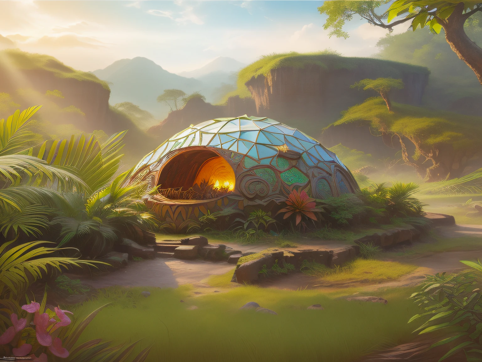 Close-up of the dome poster in the jungle, Realistic fantasy illustration, newly hatched dragon, inspired by Bob Eggleton, he has a big egg, Dragon eggs, detailed game art illustration, Cute detailed digital art, Ancient art, detailed fantasy digital art, 3 d epic illustrations, concept art digital illustration, highly detailed digital painting, Detailed digital 3D art