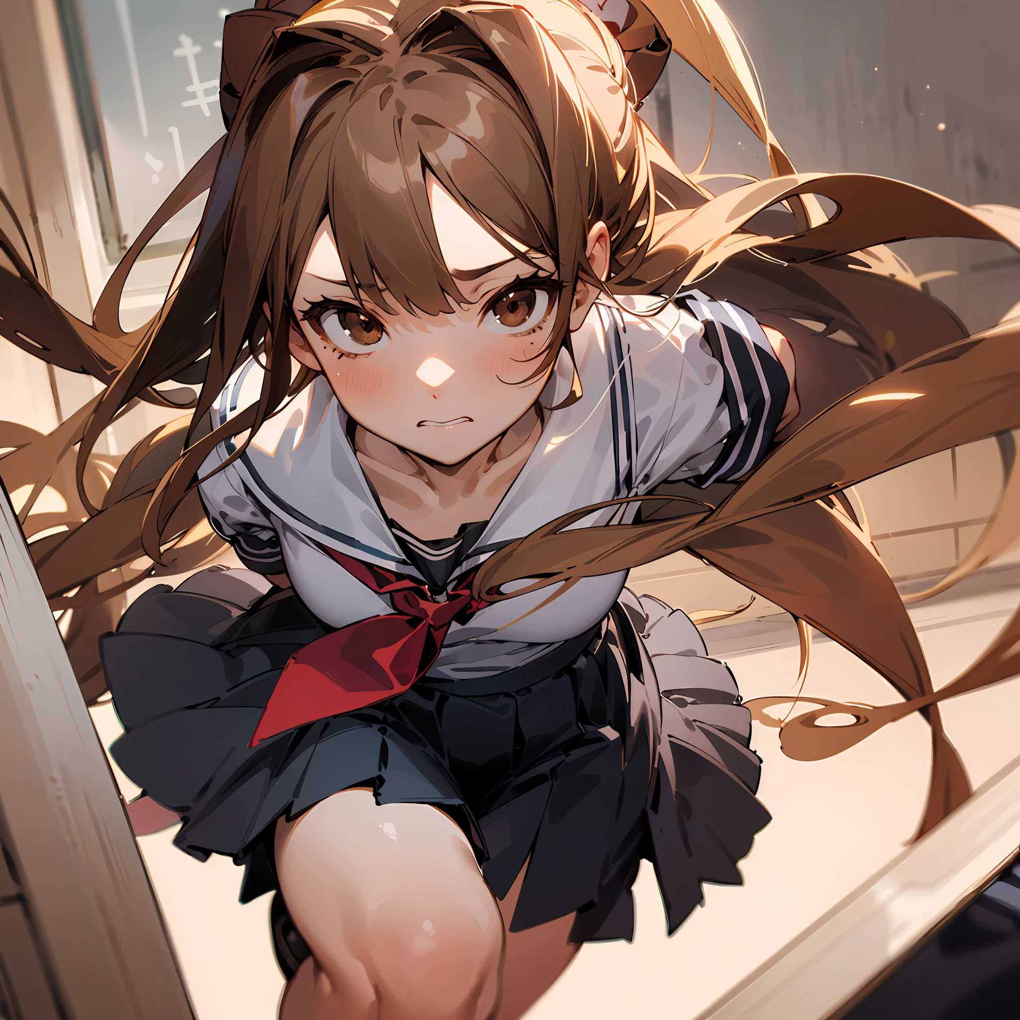 masutepiece, Best Quality, Highly detailed, 1girl in, Solo, White sleeveless dress, cafes, monika, Brown eyes, Brown hair, Short bob hair,close-up,Pitch black eyes,A face full of regret,depressed, Sadly,