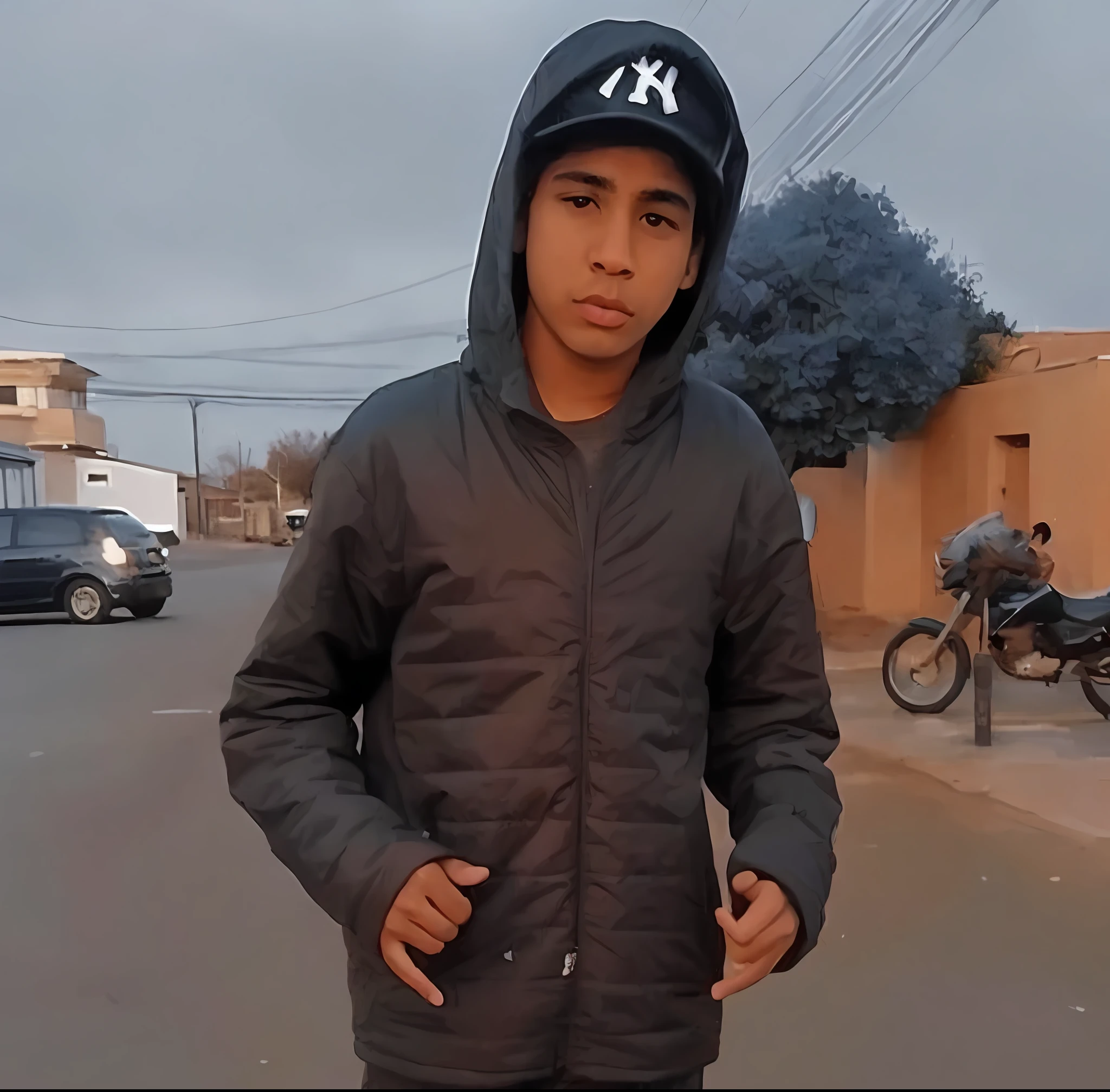 There's a man standing in the street in a jacket, taken in the early 2020s, andres rios, em torno de 1 9 anos, 14 yo menino berbere, Jose Miguel Romano Francisca, imagem de qualidade muito baixa, Maher Morcos |, Eloy Morales, imagem frontal, mateus 9 5, Riyahd Cassiem