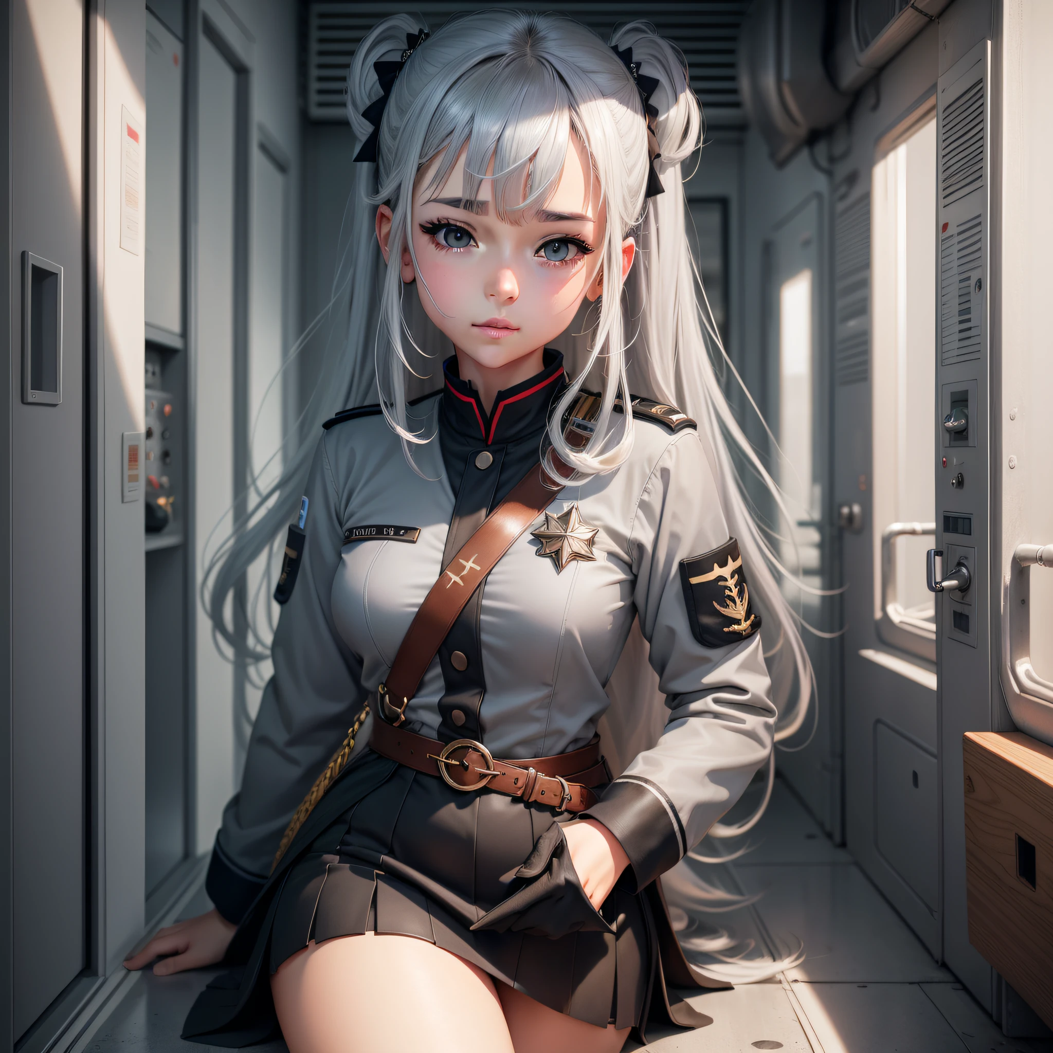 Wlop, gtscity, aeolian, cute girl, grey hair, grey eyes, uniform