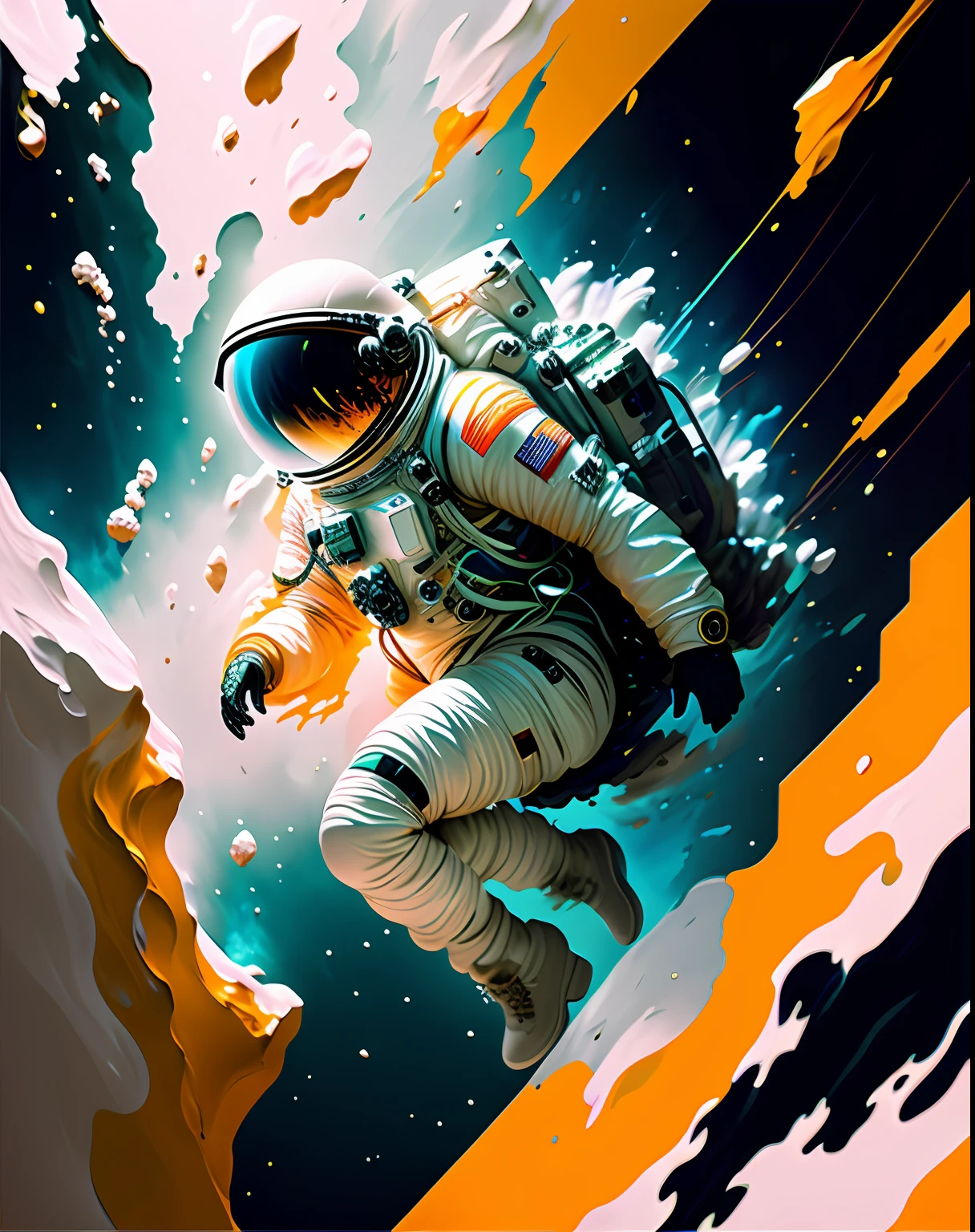 astronaut, climbing the asteroid, character render, ultra high quality model, ethereal background, abstract beauty, explosive volumetric, oil painting, heavy strokes, paint dripping