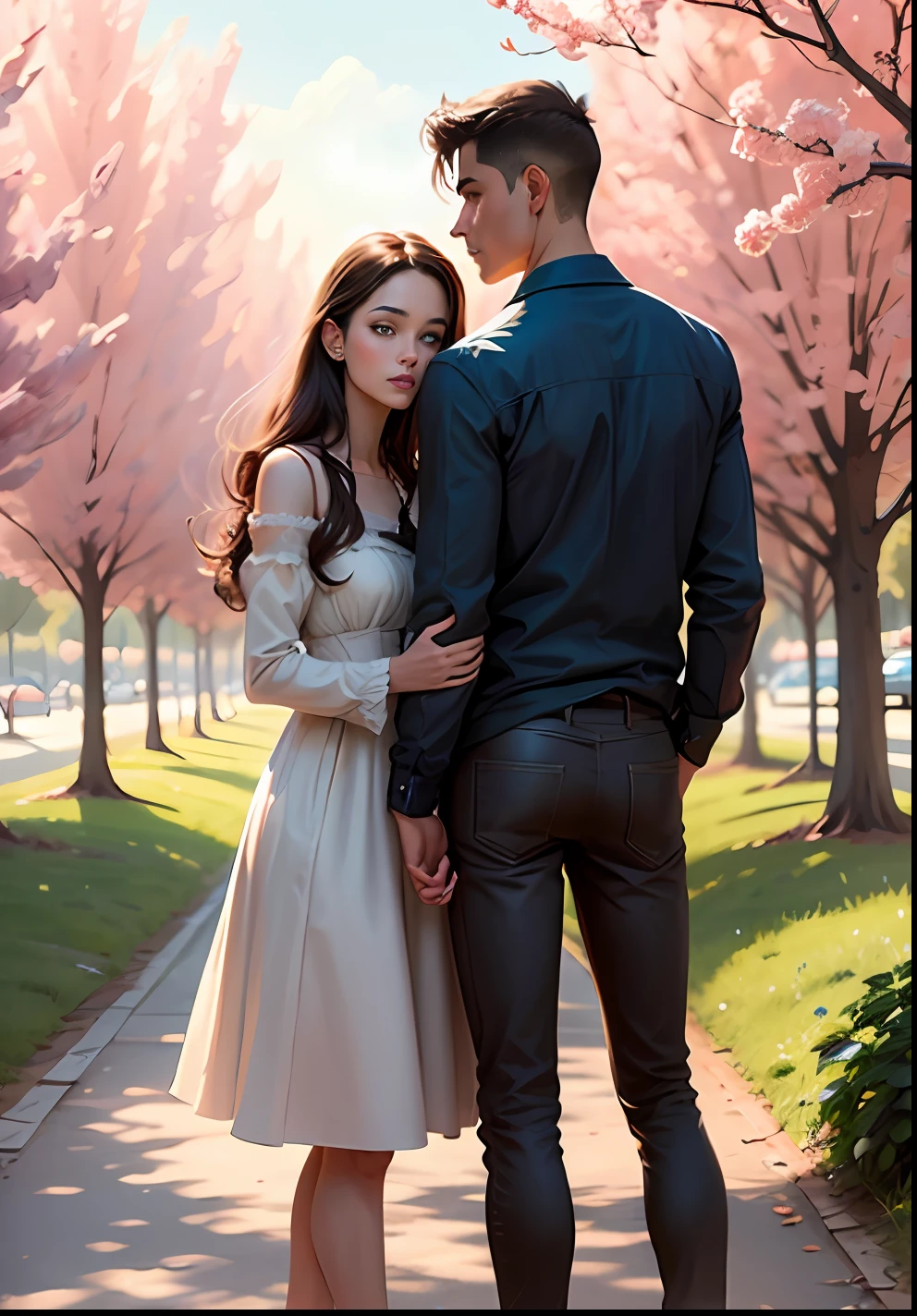 painting of a couple standing under a tree in a park, couple pose, [ digital art ]!!, realistic picture, photorealistic!!!!!!! art style, watercolor digital painting, romantic couple, lovely couple, couple portrait, couple, beautiful drawing style, colorized pencil sketch, official fanart, a beautiful artwork illustration, digital cartoon painting art, couples portrait, made with anime painter studio --auto