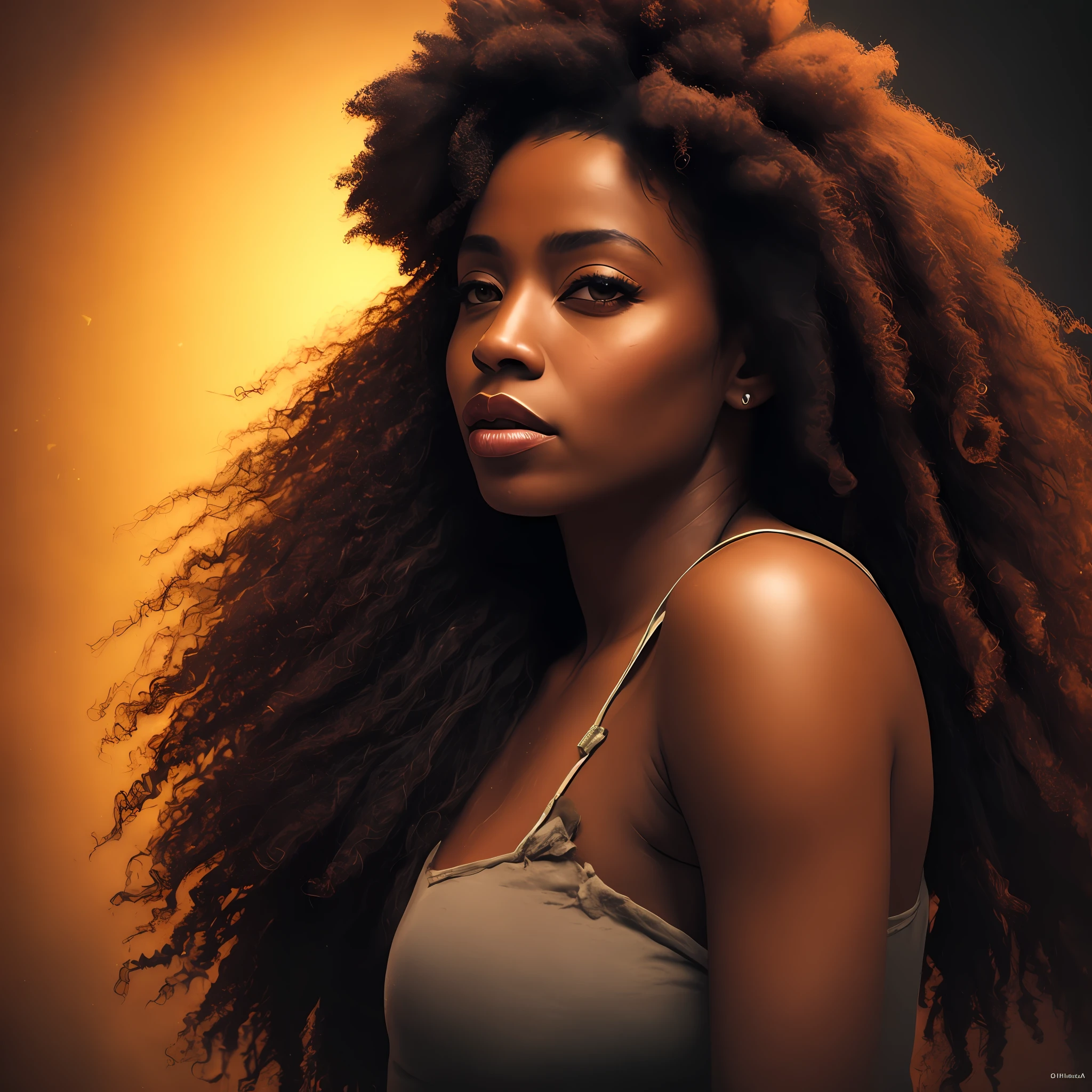 Splash whatercolor, retrato realista mulher negra afro latina, cinematiclight, alta fidelidade, textura de pele, 8k
