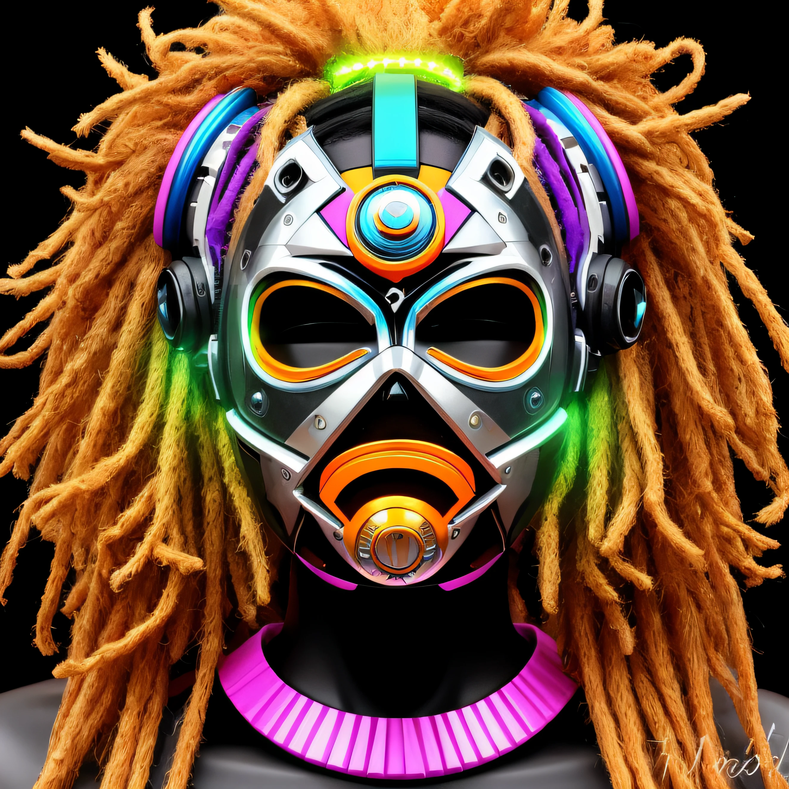Create a super technological mask, futurista, Tribal, africana, super colorida e com muitos detalhes, fundo branco, 8k, melhor qualidade, imagem profissional, sem sombras, cores vivas