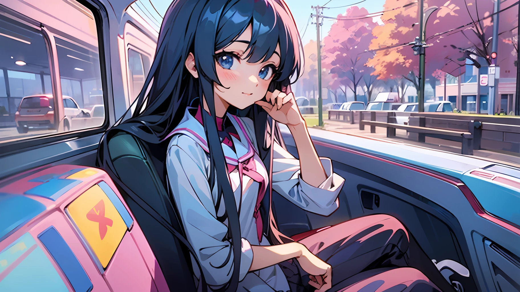 Anime girl sitting in car with hand on chin, Anime visuals of cute girls, Seductive Anime Girl, charming anime girls, anime styled, High quality anime art style, Beautiful anime girl, young anime girl, Anime Girl, Anime Girl with Long Hair, an anime girl, Cute anime girl