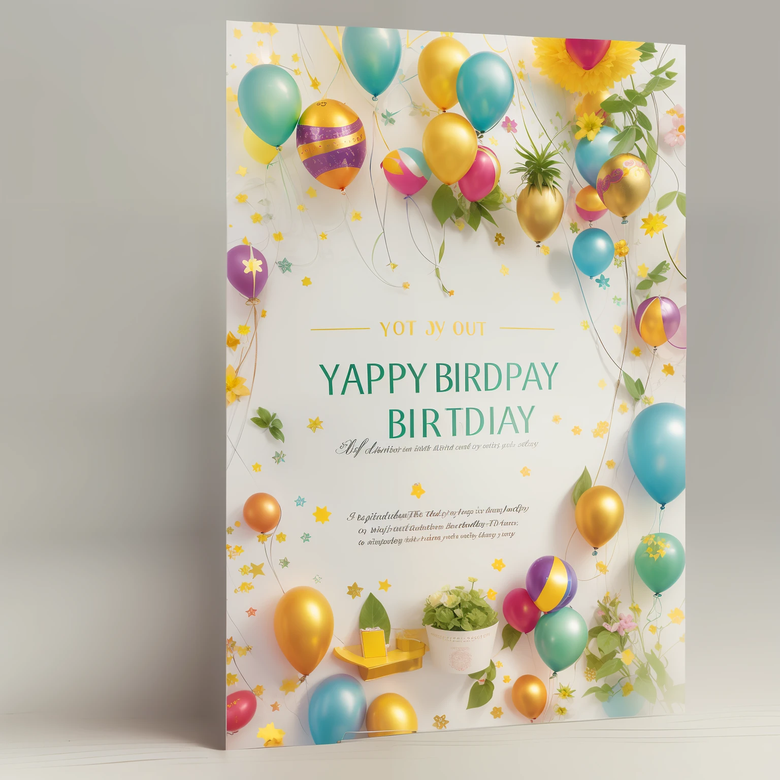 a brochure for inviting you to celebrate your birthday in our company for organizing holidays, parties and quests, A4, close up view
