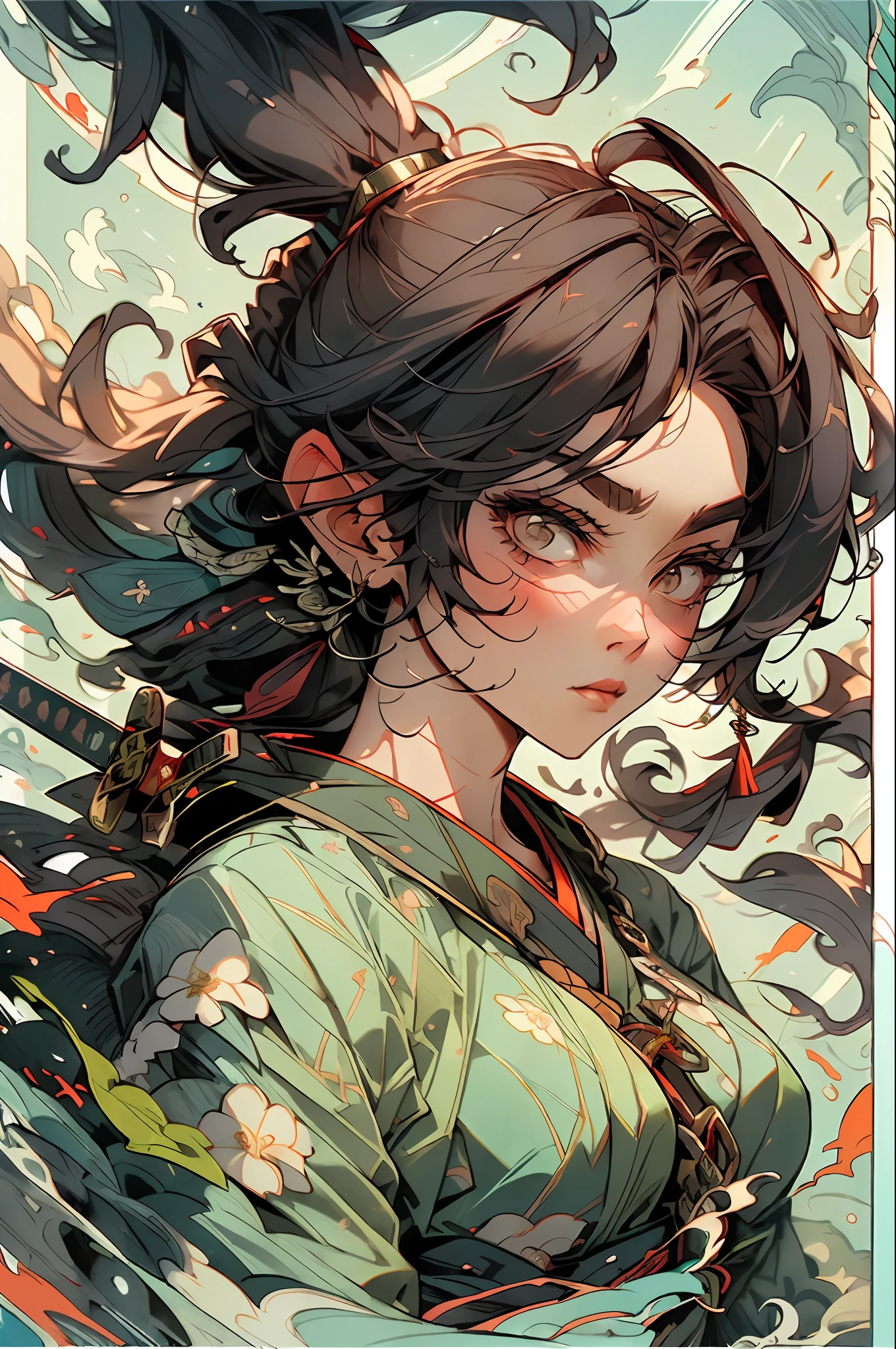 (close-up:1.1),upper body,weapon, 1girl, long hair,male focus, sword, solo, japanese clothes, holding, holding weapon, katana, holding sword, sheath, , , long sleeves, , haori, , hakama, kimono, sheathed,,
,,