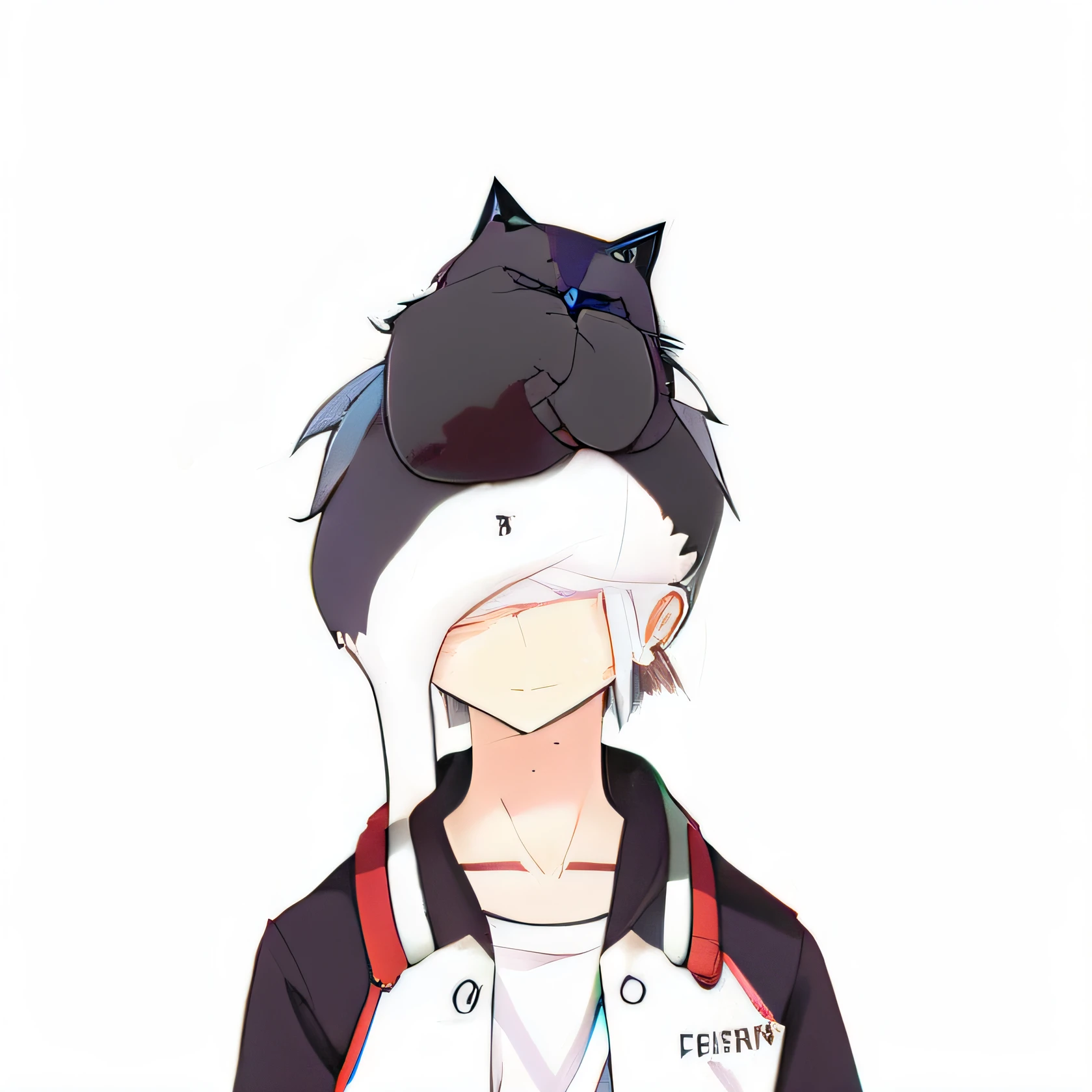 a close up of a person with a cat on their head, 2 d anime style, 2d anime, anime cat, in an anime style, anime girl with cat ears, emo boy with cat ears and tail, anime style character, as an anime character, anime figure, he wears an eyepatch, anime moe art style, anime catgirl