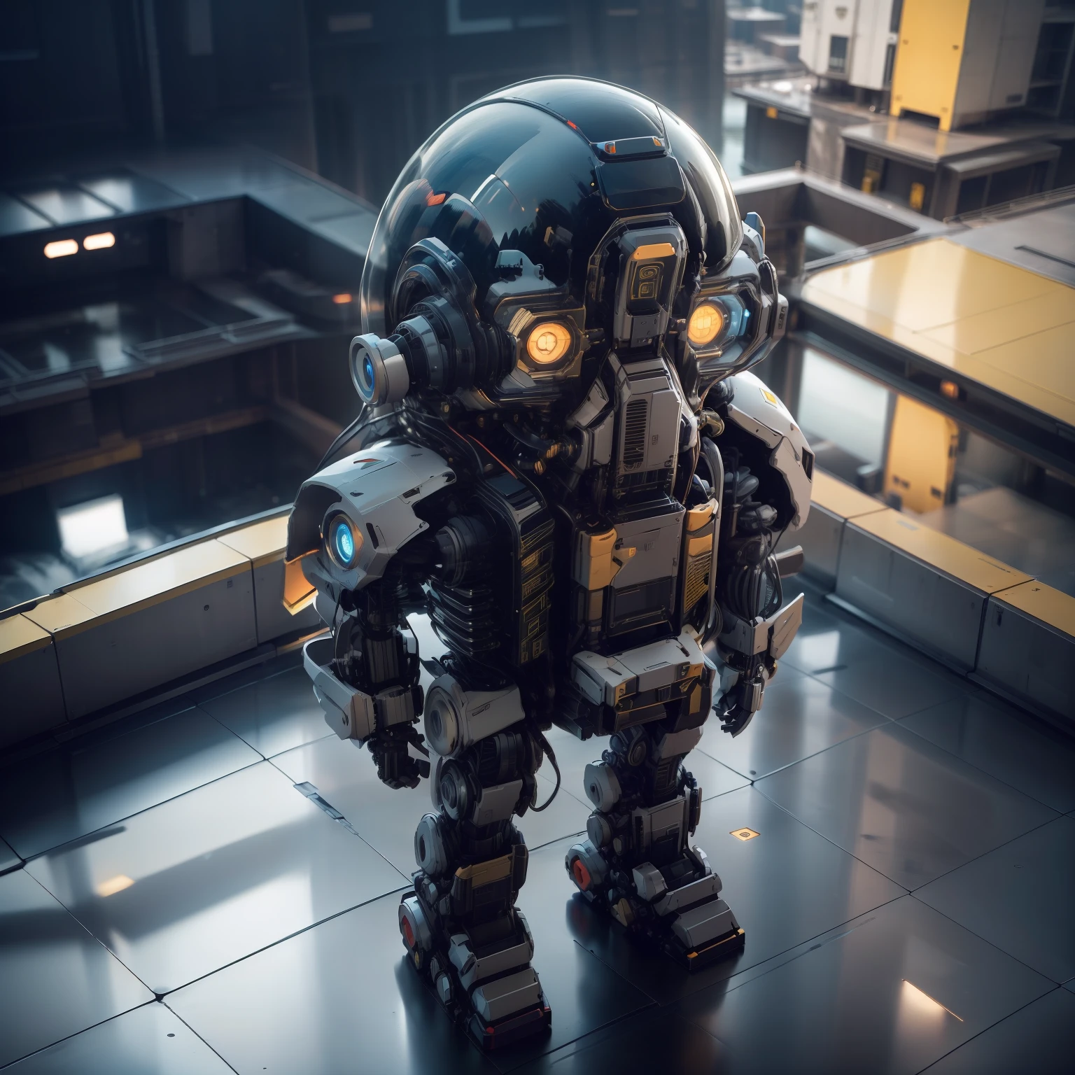 "robot, ultra detalhado, full body, cores vibrantes ,isometric view, vista perspectiva, full body, raios cinza e fogo, moderno e futurista.", fundo cinza desfocado, isometric view, vista perspectiva, full body