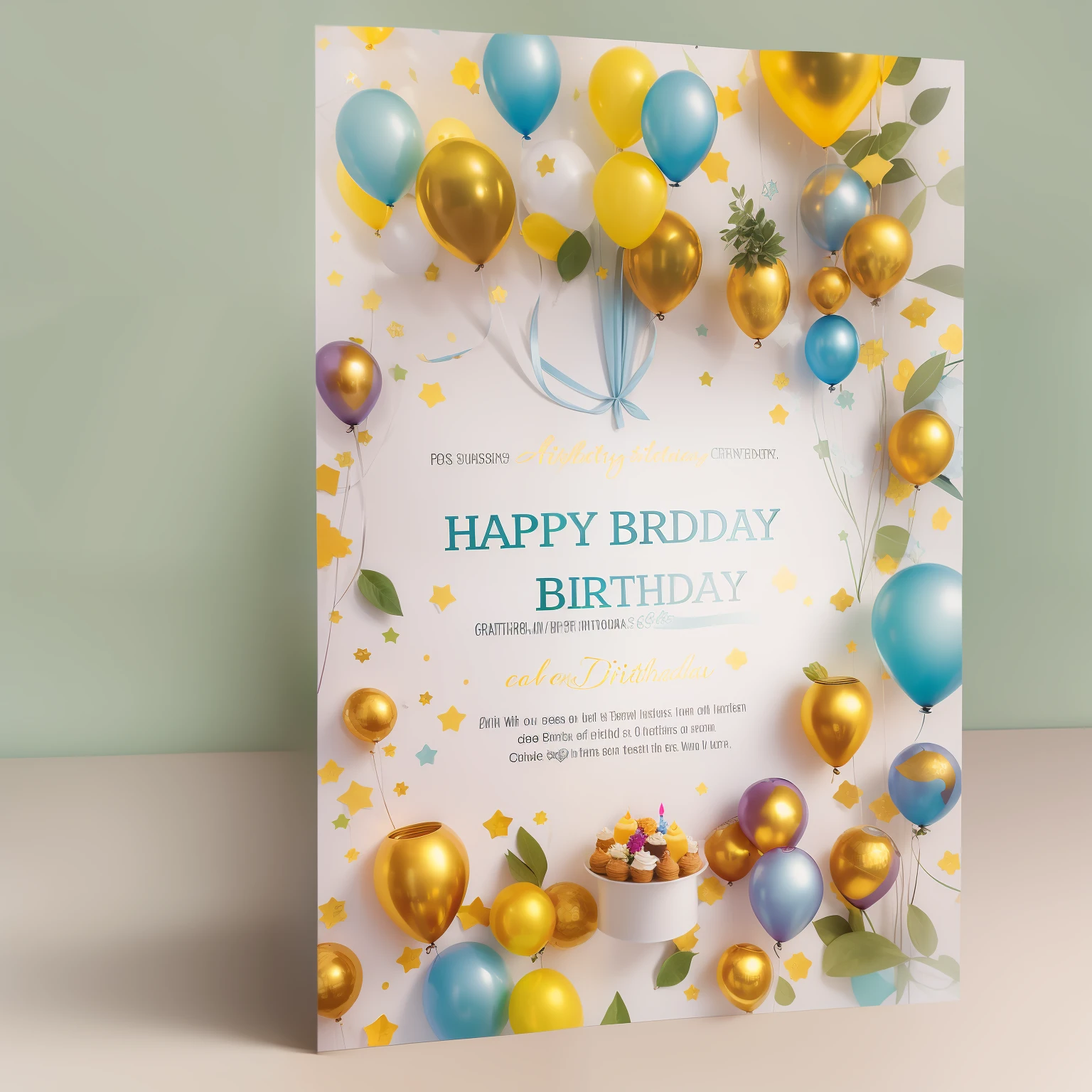 Brochure for an invitation to celebrate a birthday in our celebration company, Parties & Quests, A4, close-up view