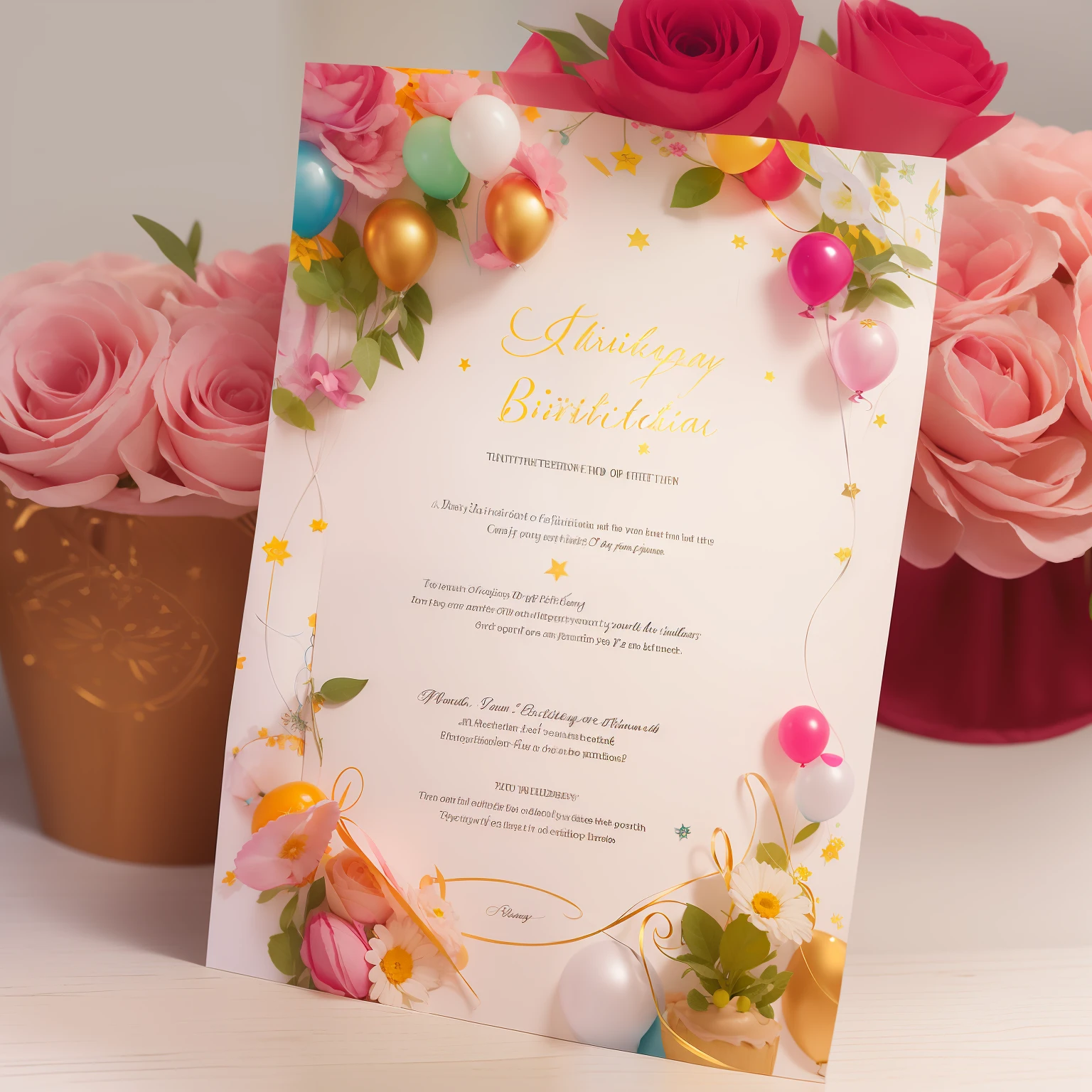 Brochure for an invitation to celebrate a birthday in our celebration company, Parties & Quests, A4, close-up view