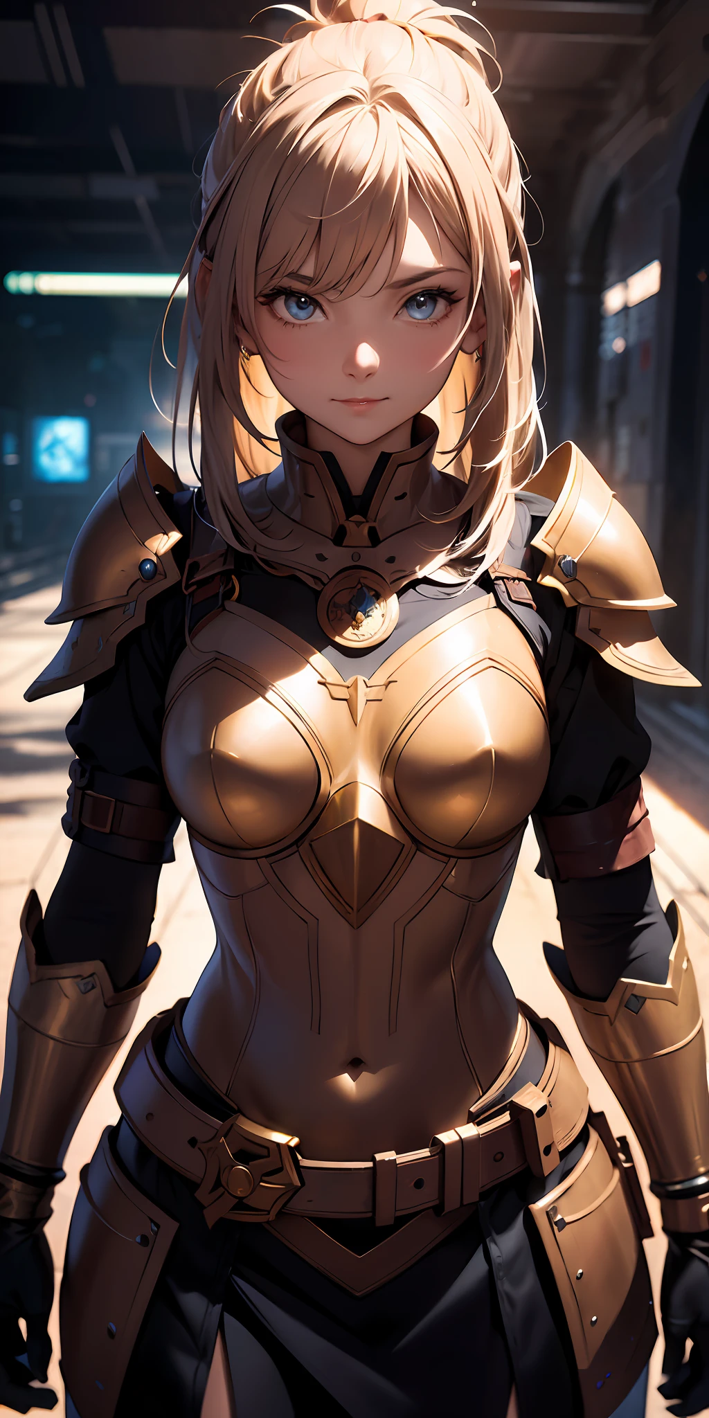 Western fantasy, A high resolution, (巨作:1.4), A highly detailed, 1girll, From above, space, sitted, Knight armor, Sharp focus, (Cinematic lighting), (1girll), Slight smile，The 5 fingers of each hand are very detailed，